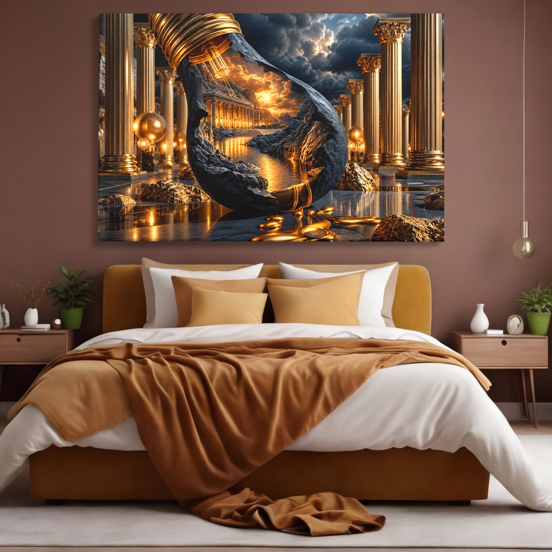 Tablou Canvas Premium LuxCanva® U1161, Templu In Lumina, Peisaj, Apus, Fantezie, Templu, Living, Culori Vibrante