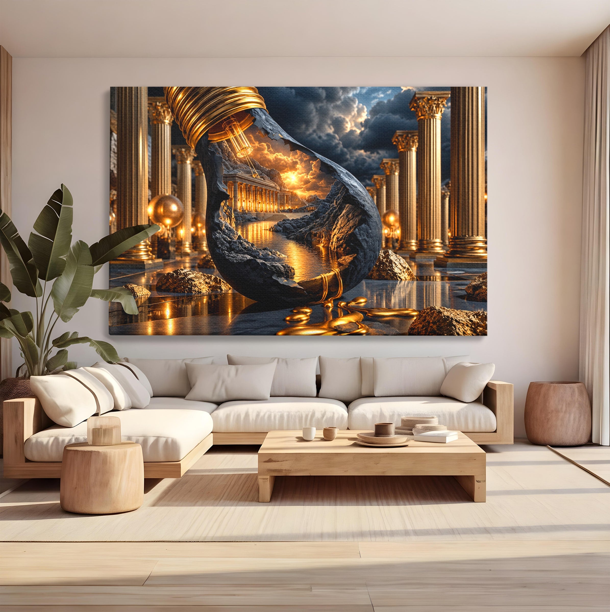 Tablou Canvas Premium LuxCanva® U1161, Templu In Lumina, Peisaj, Apus, Fantezie, Templu, Living, Culori Vibrante