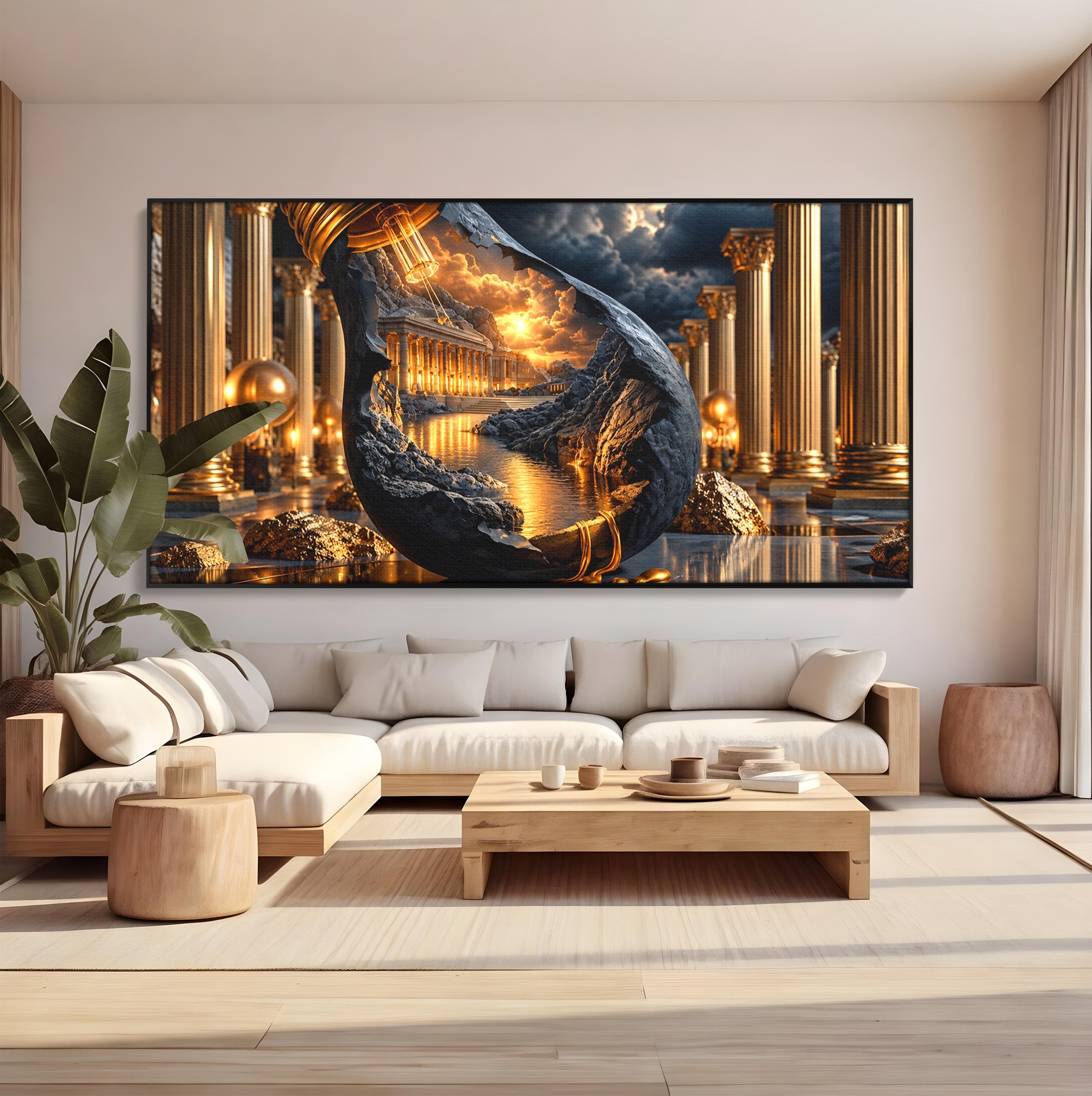 Tablou Canvas Premium LuxCanva® U1161, Templu In Lumina, Peisaj, Apus, Fantezie, Templu, Living, Culori Vibrante