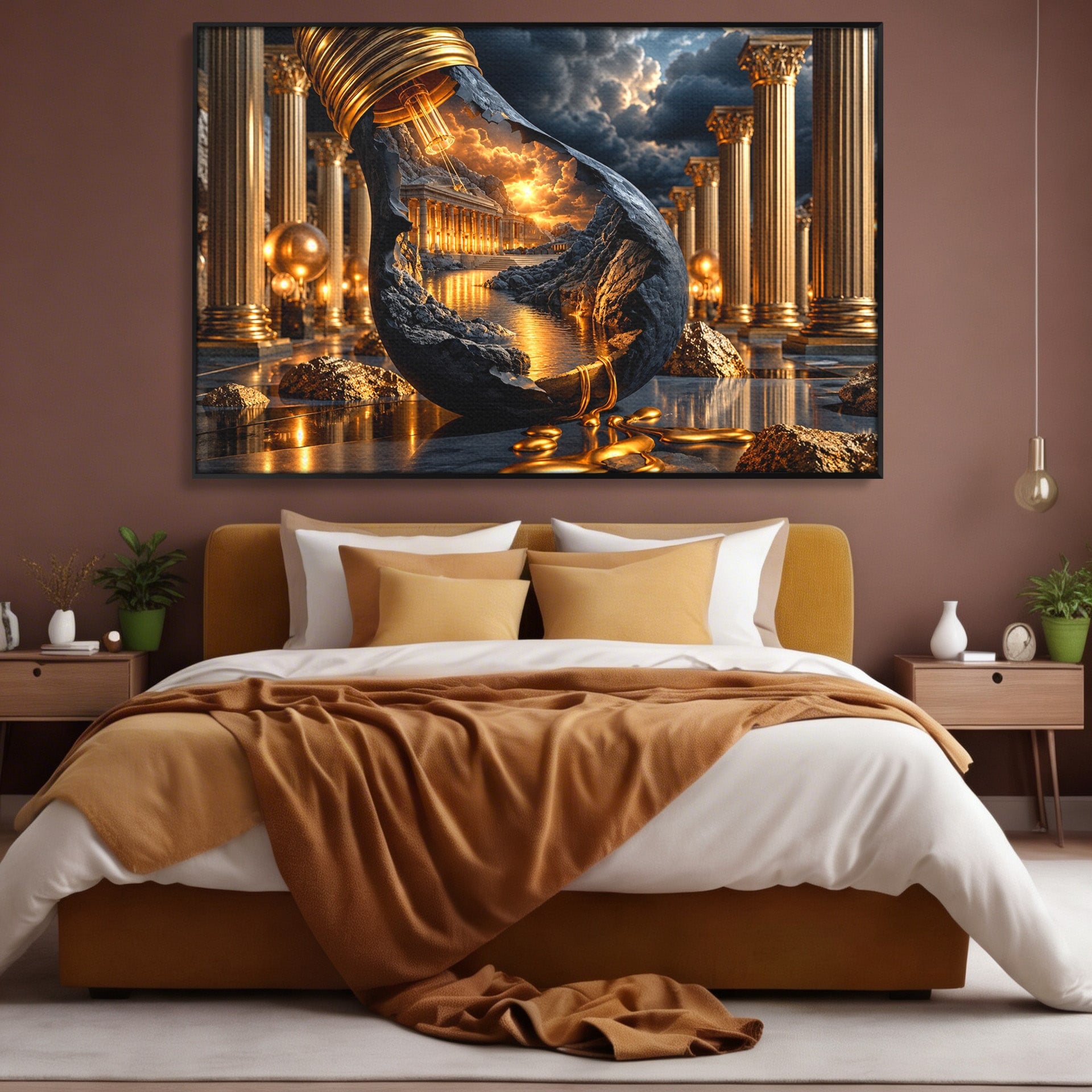 Tablou Canvas Premium LuxCanva® U1161, Templu In Lumina, Peisaj, Apus, Fantezie, Templu, Living, Culori Vibrante
