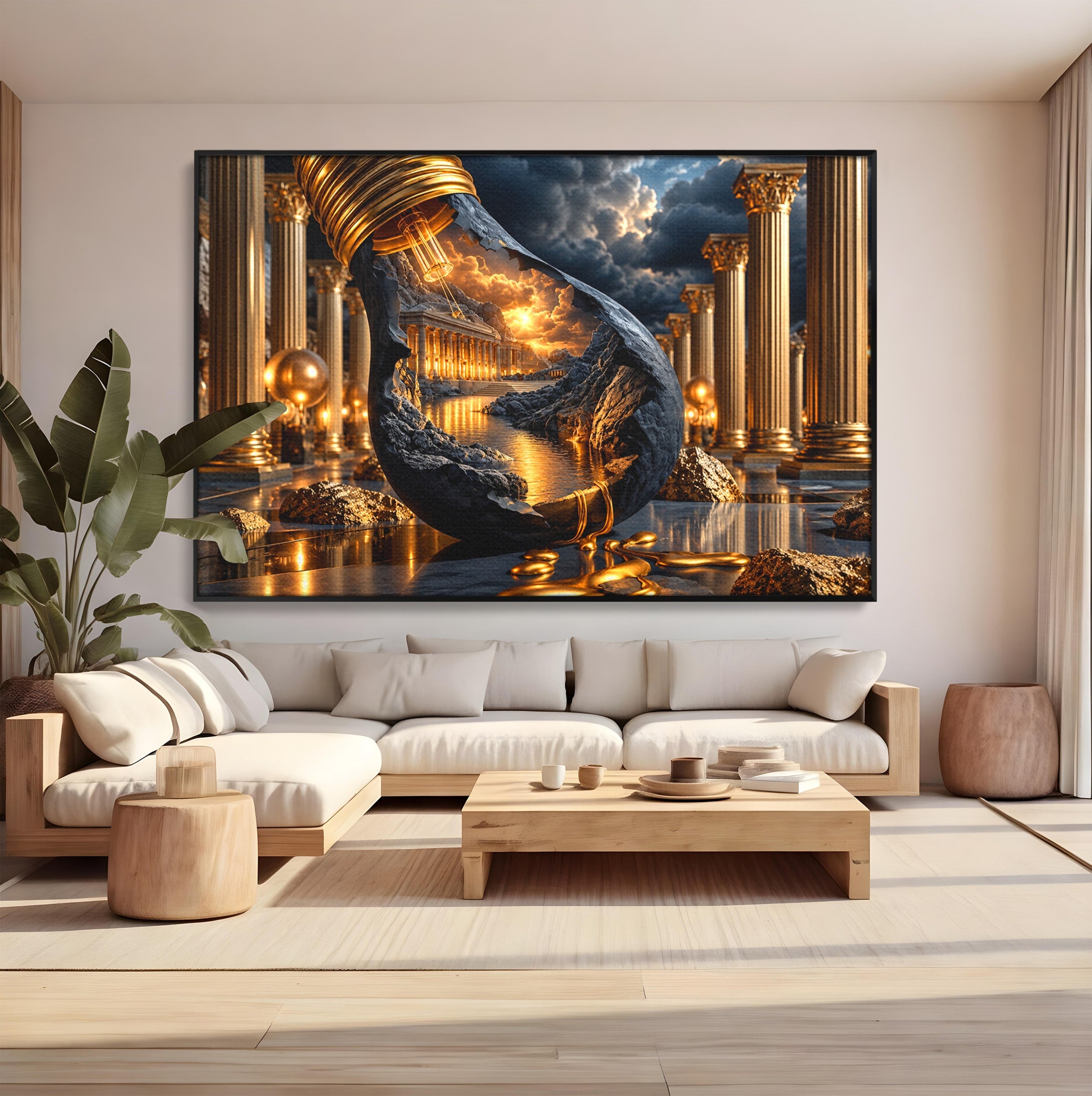 Tablou Canvas Premium LuxCanva® U1161, Templu In Lumina, Peisaj, Apus, Fantezie, Templu, Living, Culori Vibrante