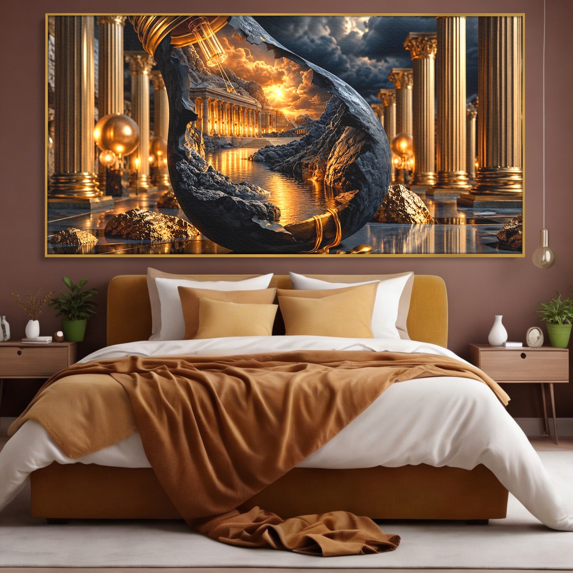 Tablou Canvas Premium LuxCanva® U1161, Templu In Lumina, Peisaj, Apus, Fantezie, Templu, Living, Culori Vibrante