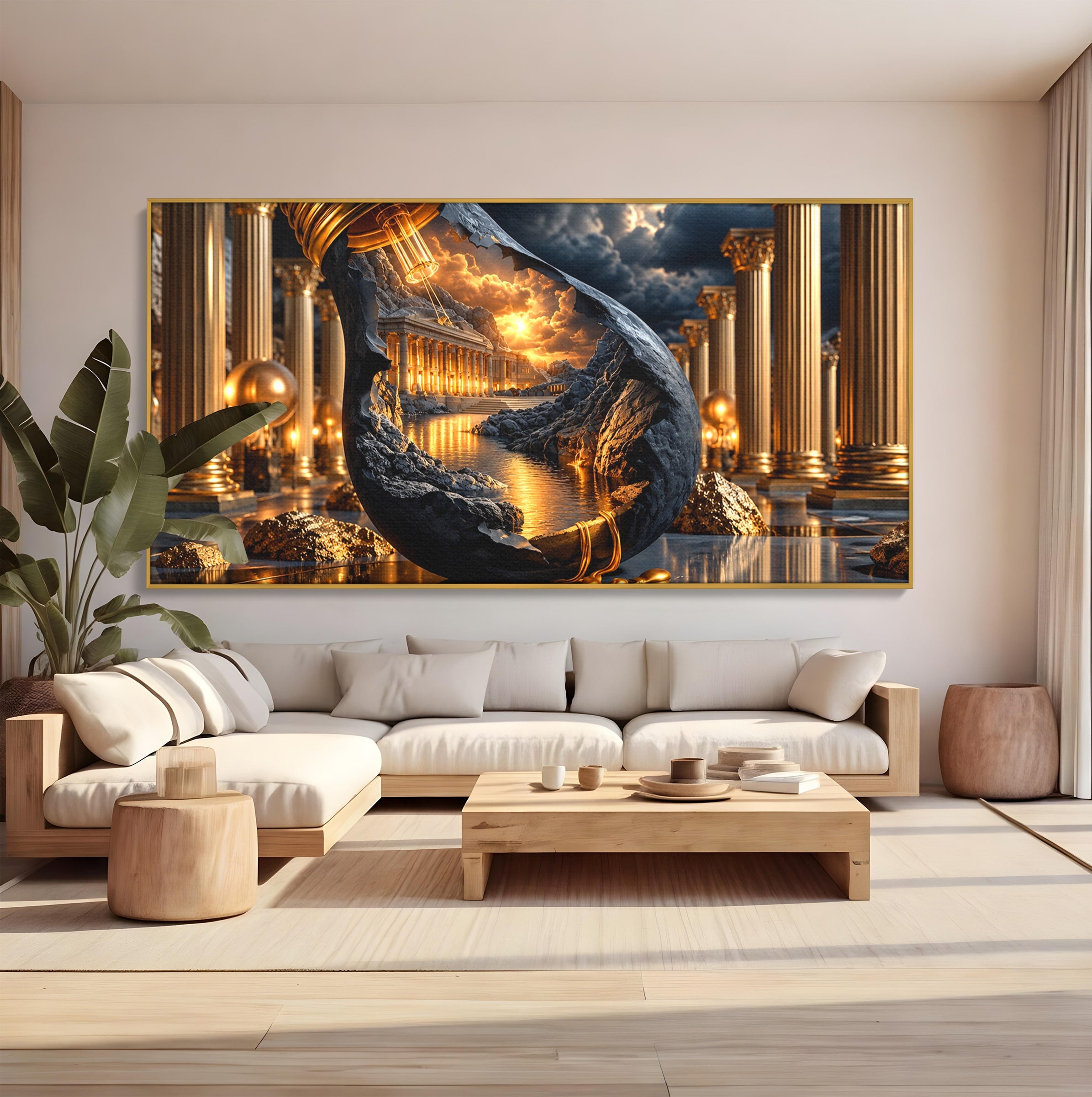 Tablou Canvas Premium LuxCanva® U1161, Templu In Lumina, Peisaj, Apus, Fantezie, Templu, Living, Culori Vibrante