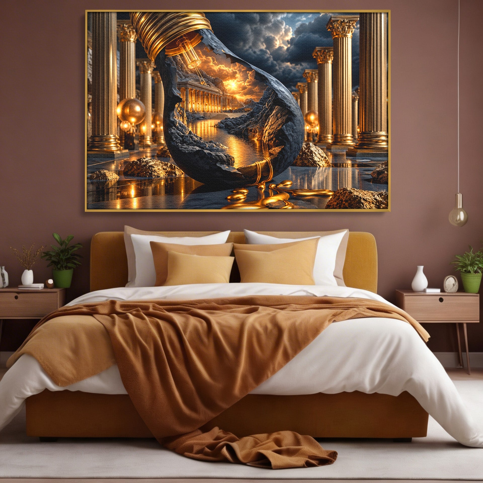 Tablou Canvas Premium LuxCanva® U1161, Templu In Lumina, Peisaj, Apus, Fantezie, Templu, Living, Culori Vibrante