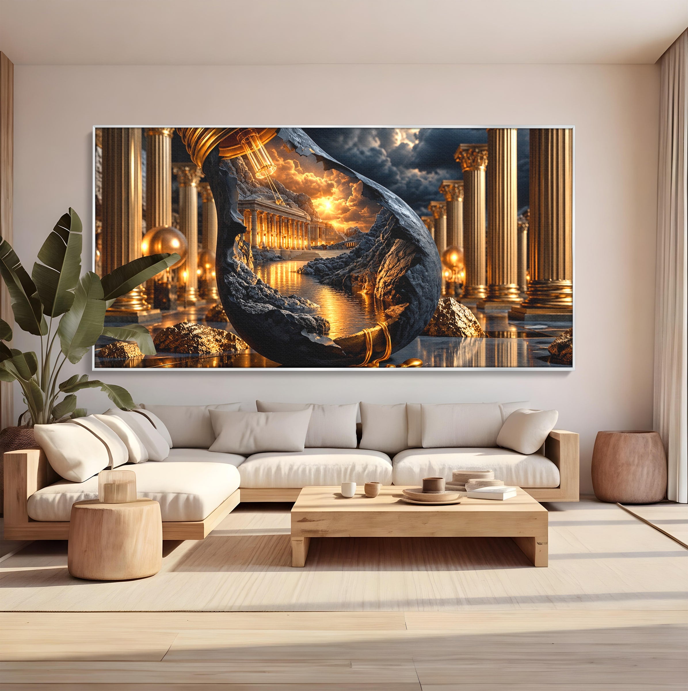 Tablou Canvas Premium LuxCanva® U1161, Templu In Lumina, Peisaj, Apus, Fantezie, Templu, Living, Culori Vibrante