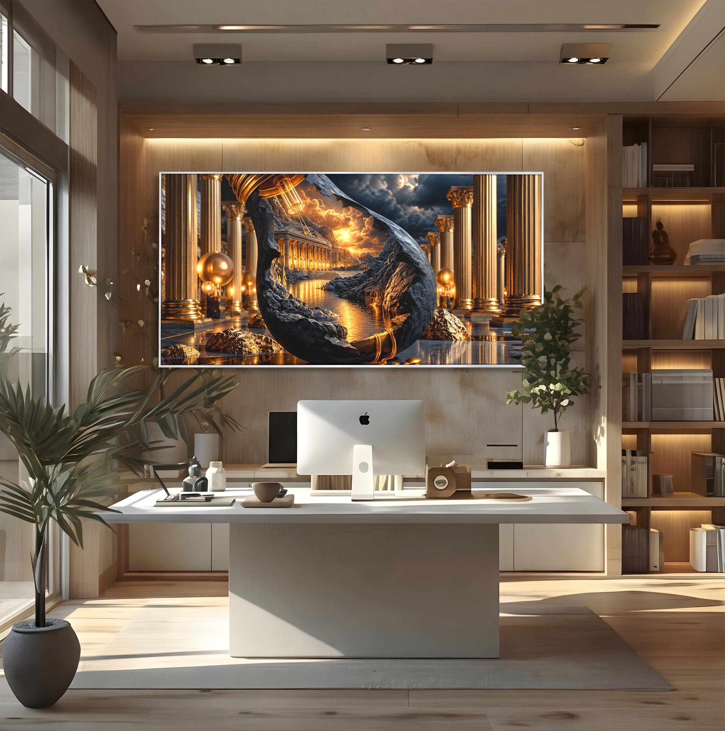 Tablou Canvas Premium LuxCanva® U1161, Templu In Lumina, Peisaj, Apus, Fantezie, Templu, Living, Culori Vibrante