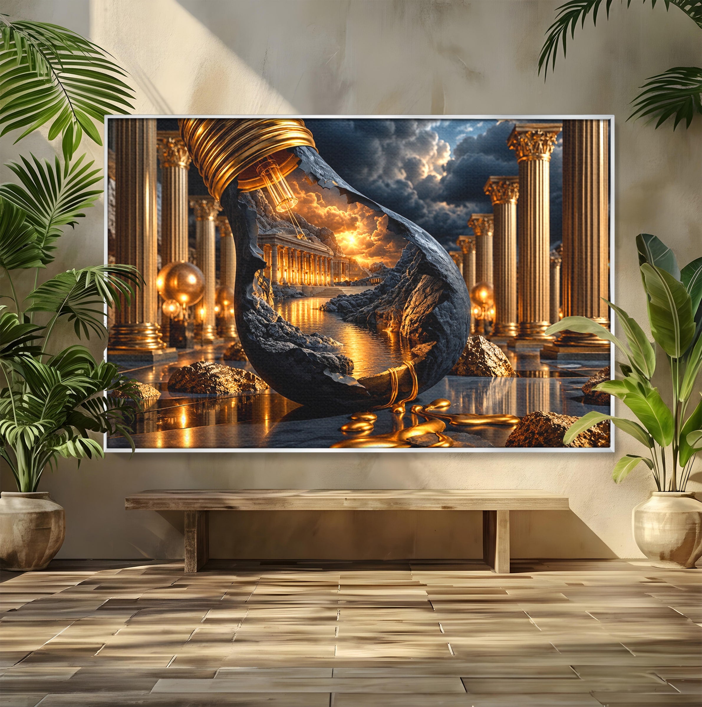 Tablou Canvas Premium LuxCanva® U1161, Templu In Lumina, Peisaj, Apus, Fantezie, Templu, Living, Culori Vibrante