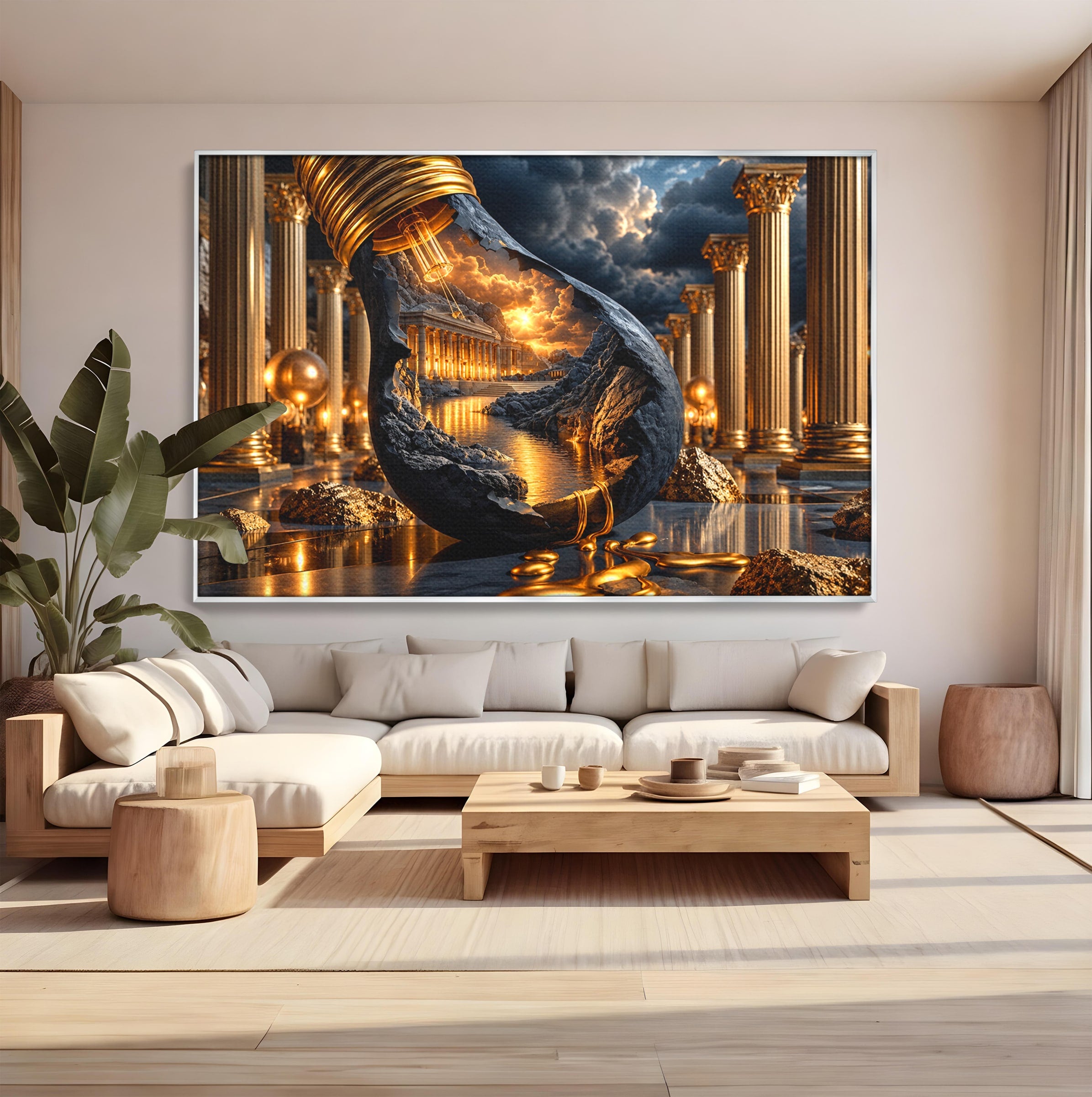 Tablou Canvas Premium LuxCanva® U1161, Templu In Lumina, Peisaj, Apus, Fantezie, Templu, Living, Culori Vibrante
