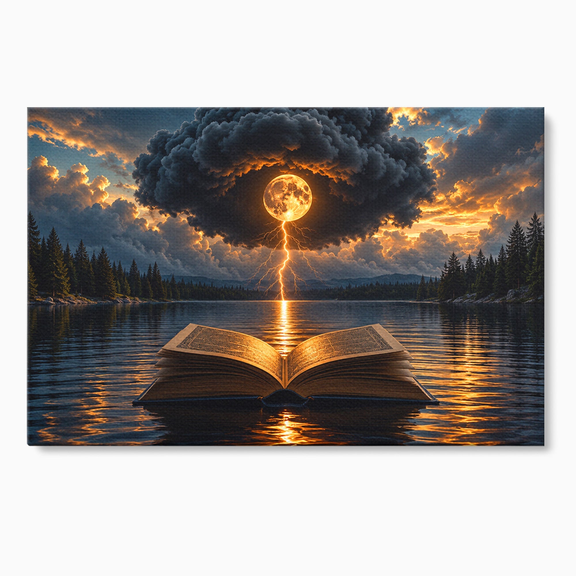 Tablou Canvas Premium LuxCanva® U1162, Cartea Misterelor, Lac, Apus, Mister, Carte, Living, Culori Vibrante