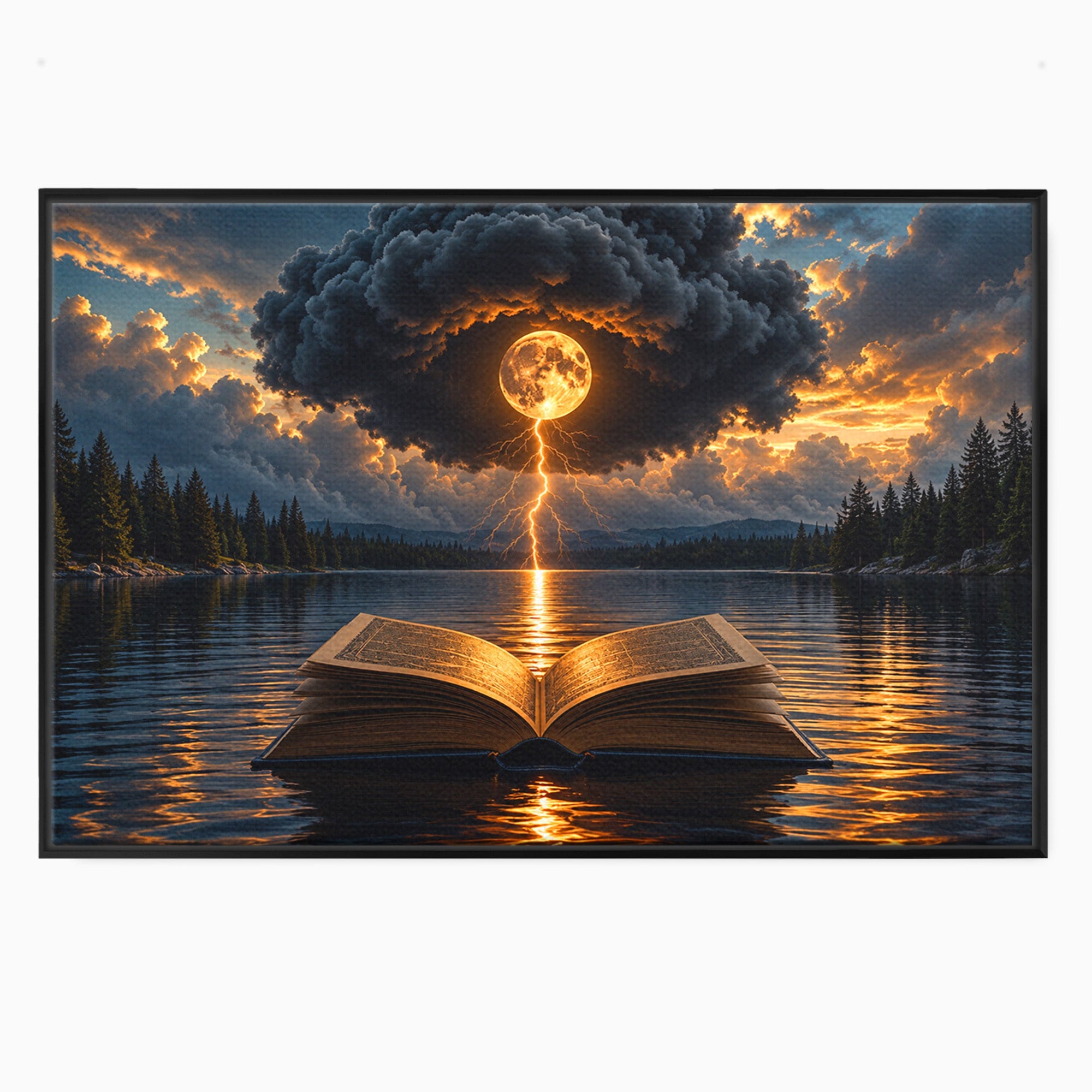 Tablou Canvas Premium LuxCanva® U1162, Cartea Misterelor, Lac, Apus, Mister, Carte, Living, Culori Vibrante