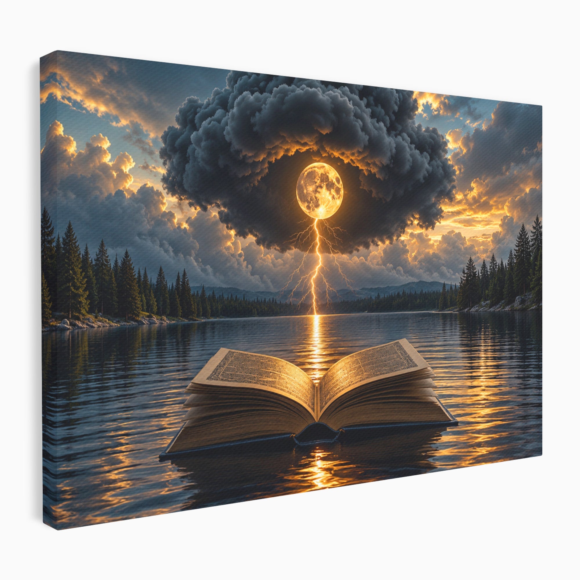 Tablou Canvas Premium LuxCanva® U1162, Cartea Misterelor, Lac, Apus, Mister, Carte, Living, Culori Vibrante