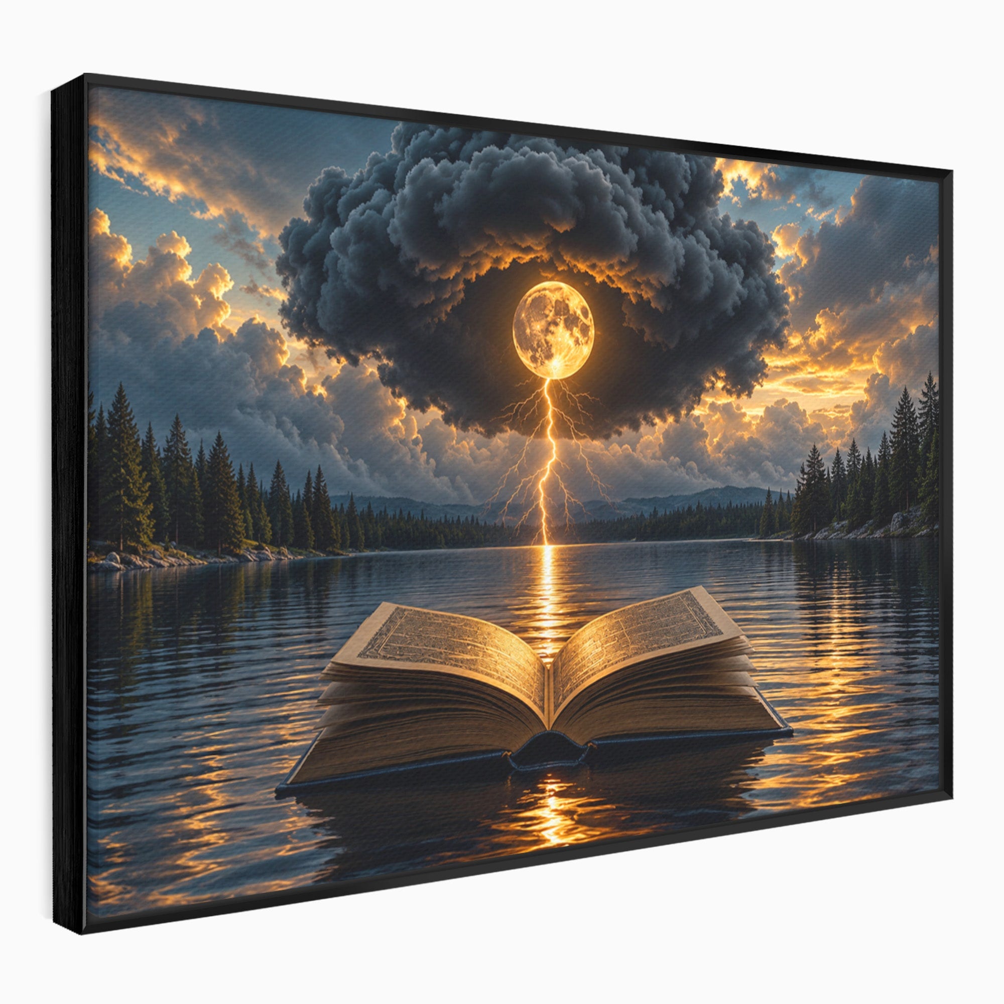 Tablou Canvas Premium LuxCanva® U1162, Cartea Misterelor, Lac, Apus, Mister, Carte, Living, Culori Vibrante