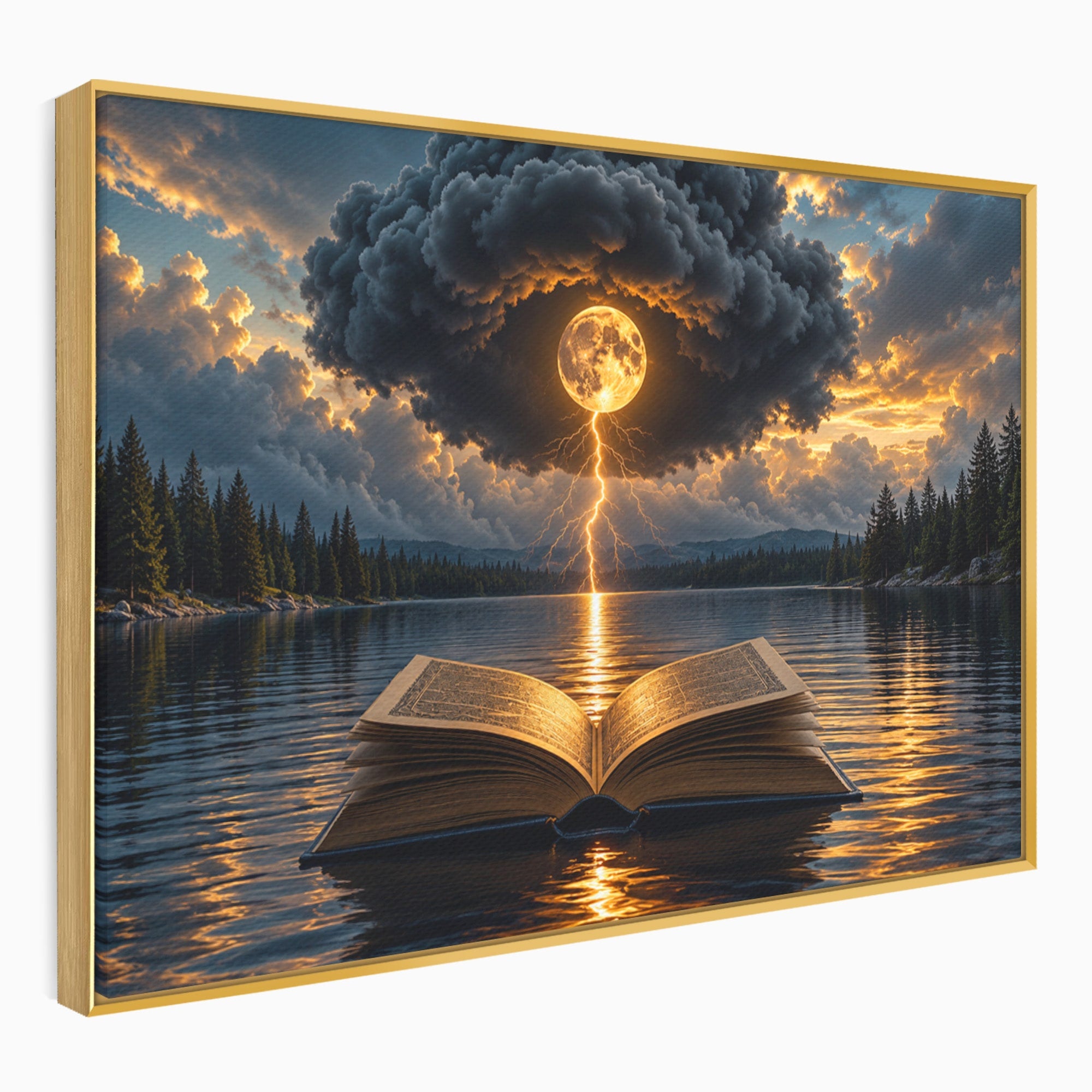 Tablou Canvas Premium LuxCanva® U1162, Cartea Misterelor, Lac, Apus, Mister, Carte, Living, Culori Vibrante
