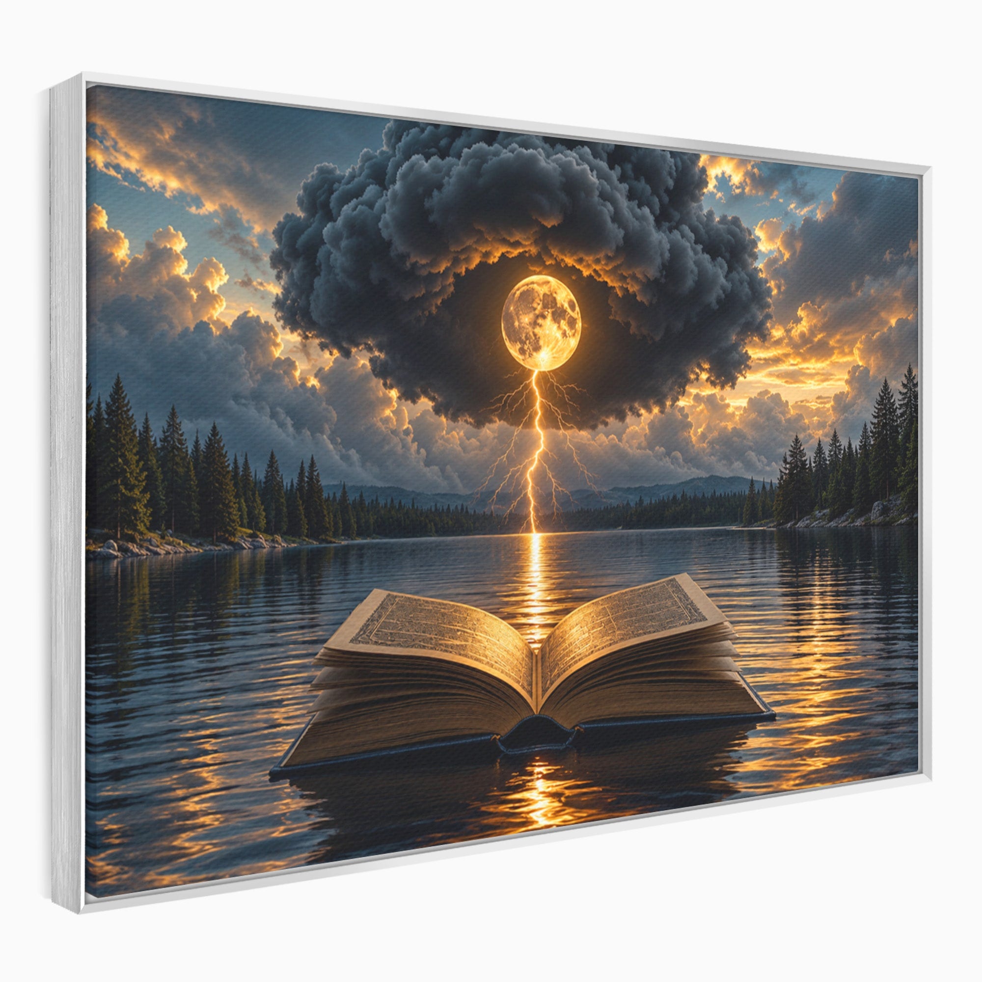 Tablou Canvas Premium LuxCanva® U1162, Cartea Misterelor, Lac, Apus, Mister, Carte, Living, Culori Vibrante