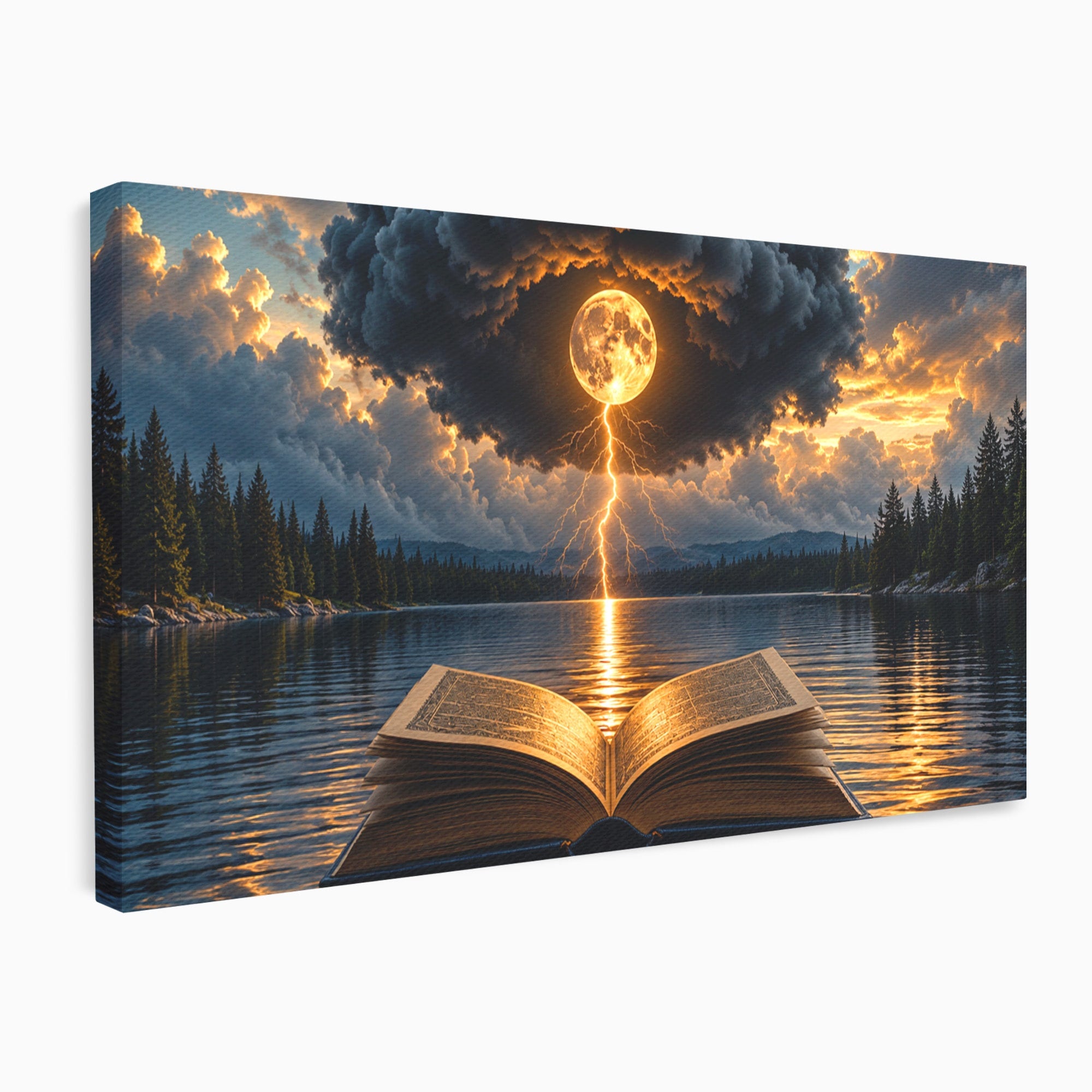 Tablou Canvas Premium LuxCanva® U1162, Cartea Misterelor, Lac, Apus, Mister, Carte, Living, Culori Vibrante
