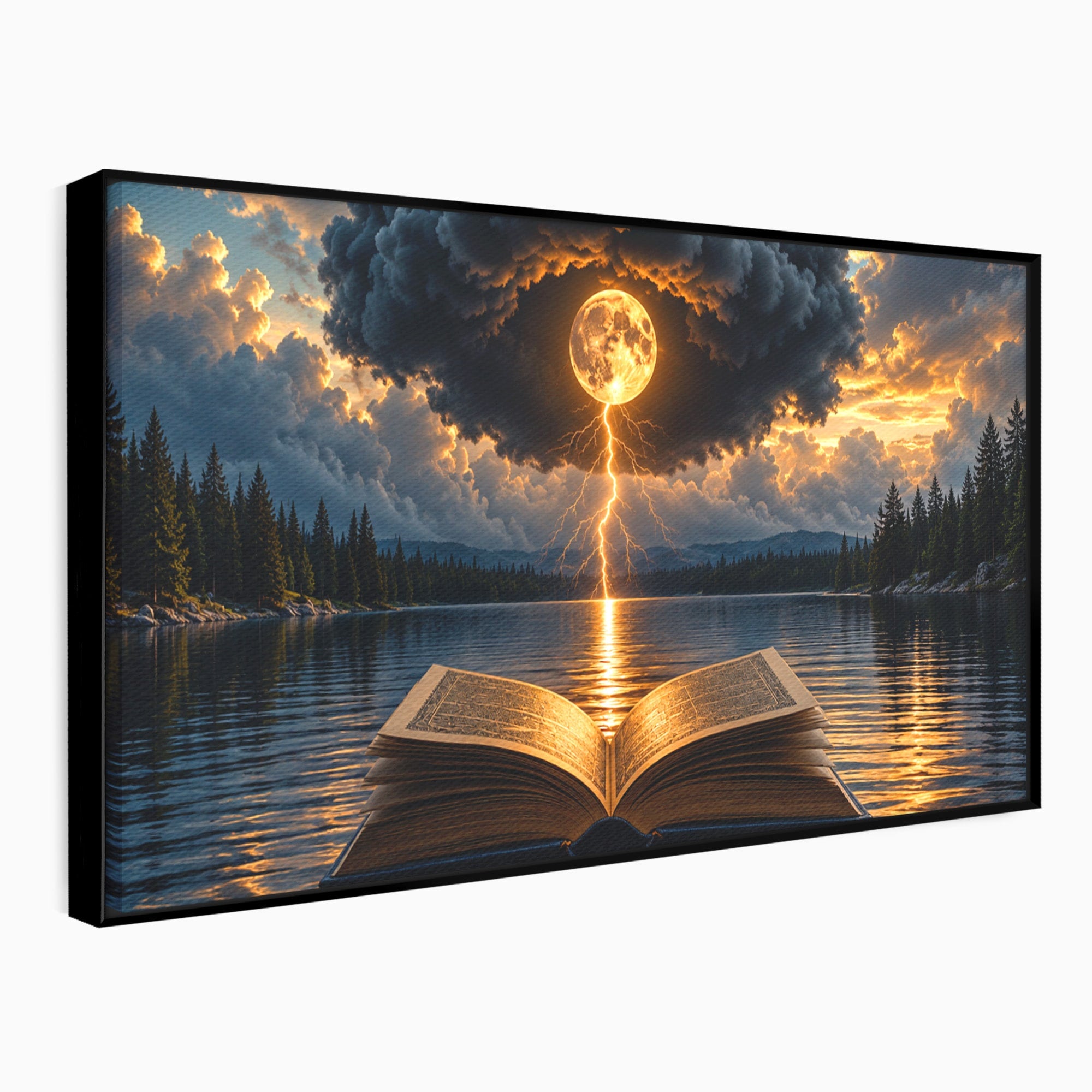 Tablou Canvas Premium LuxCanva® U1162, Cartea Misterelor, Lac, Apus, Mister, Carte, Living, Culori Vibrante