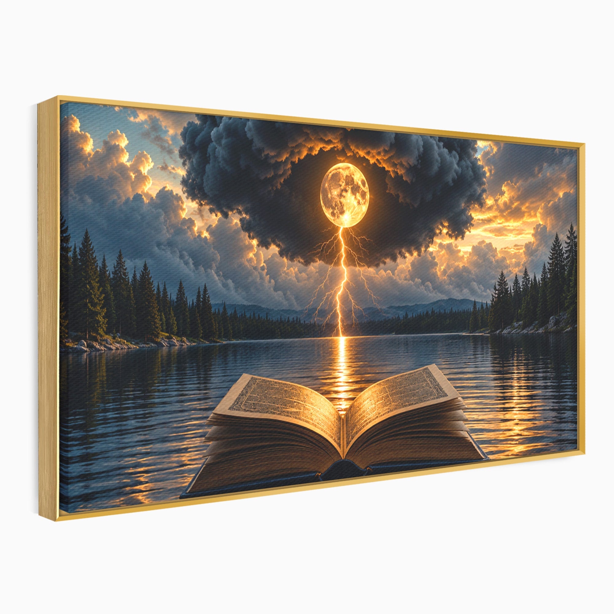 Tablou Canvas Premium LuxCanva® U1162, Cartea Misterelor, Lac, Apus, Mister, Carte, Living, Culori Vibrante