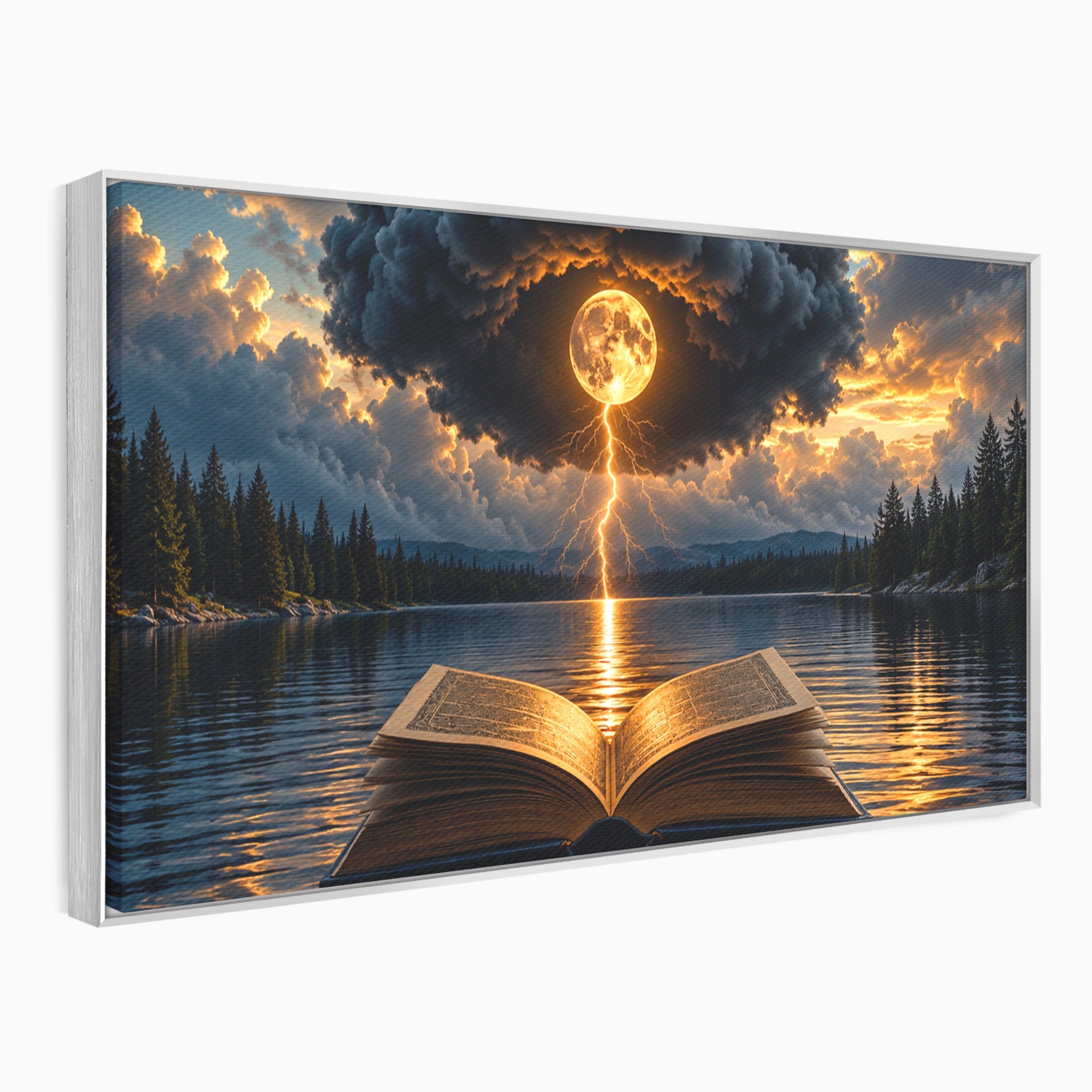Tablou Canvas Premium LuxCanva® U1162, Cartea Misterelor, Lac, Apus, Mister, Carte, Living, Culori Vibrante