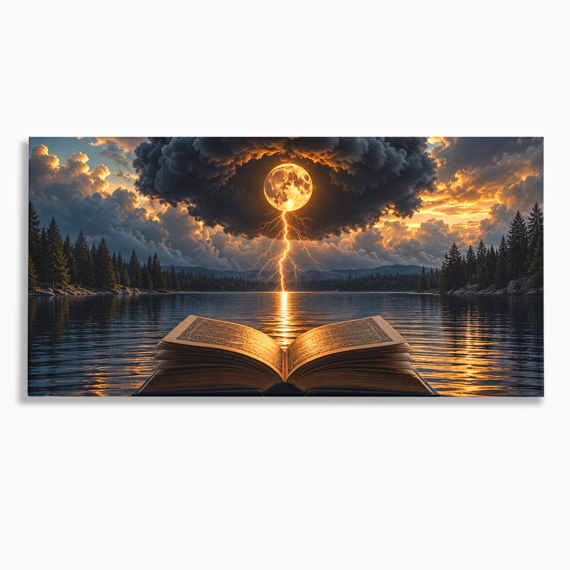 Tablou Canvas Premium LuxCanva® U1162, Cartea Misterelor, Lac, Apus, Mister, Carte, Living, Culori Vibrante