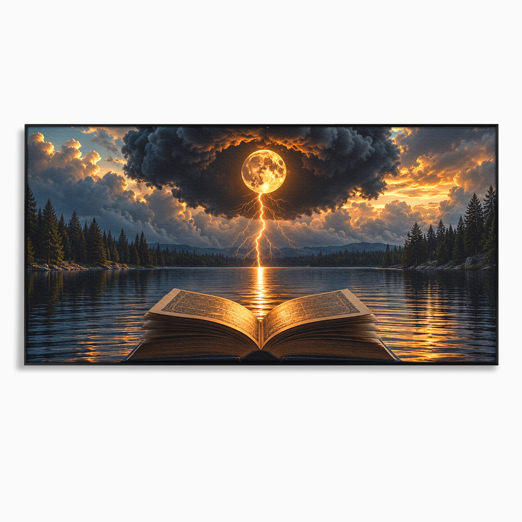 Tablou Canvas Premium LuxCanva® U1162, Cartea Misterelor, Lac, Apus, Mister, Carte, Living, Culori Vibrante