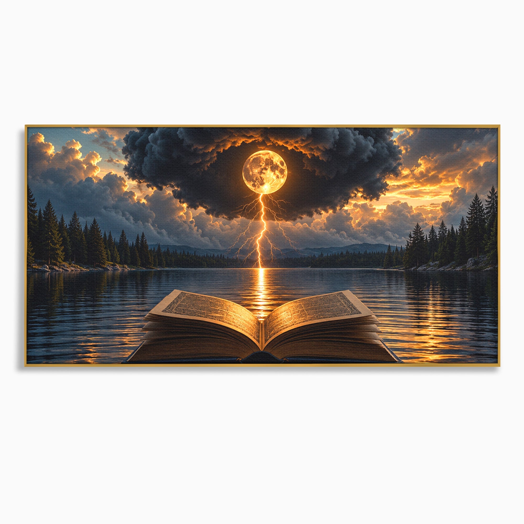 Tablou Canvas Premium LuxCanva® U1162, Cartea Misterelor, Lac, Apus, Mister, Carte, Living, Culori Vibrante