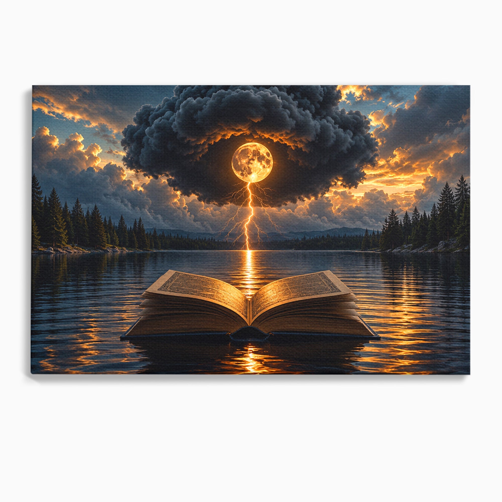 Tablou Canvas Premium LuxCanva® U1162, Cartea Misterelor, Lac, Apus, Mister, Carte, Living, Culori Vibrante