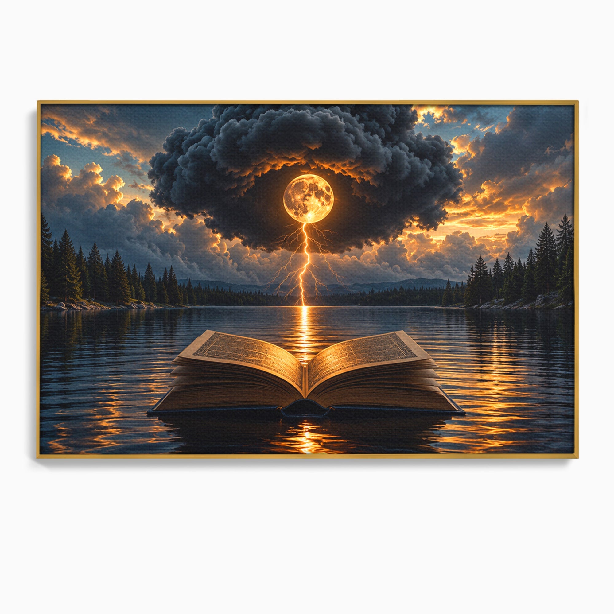 Tablou Canvas Premium LuxCanva® U1162, Cartea Misterelor, Lac, Apus, Mister, Carte, Living, Culori Vibrante