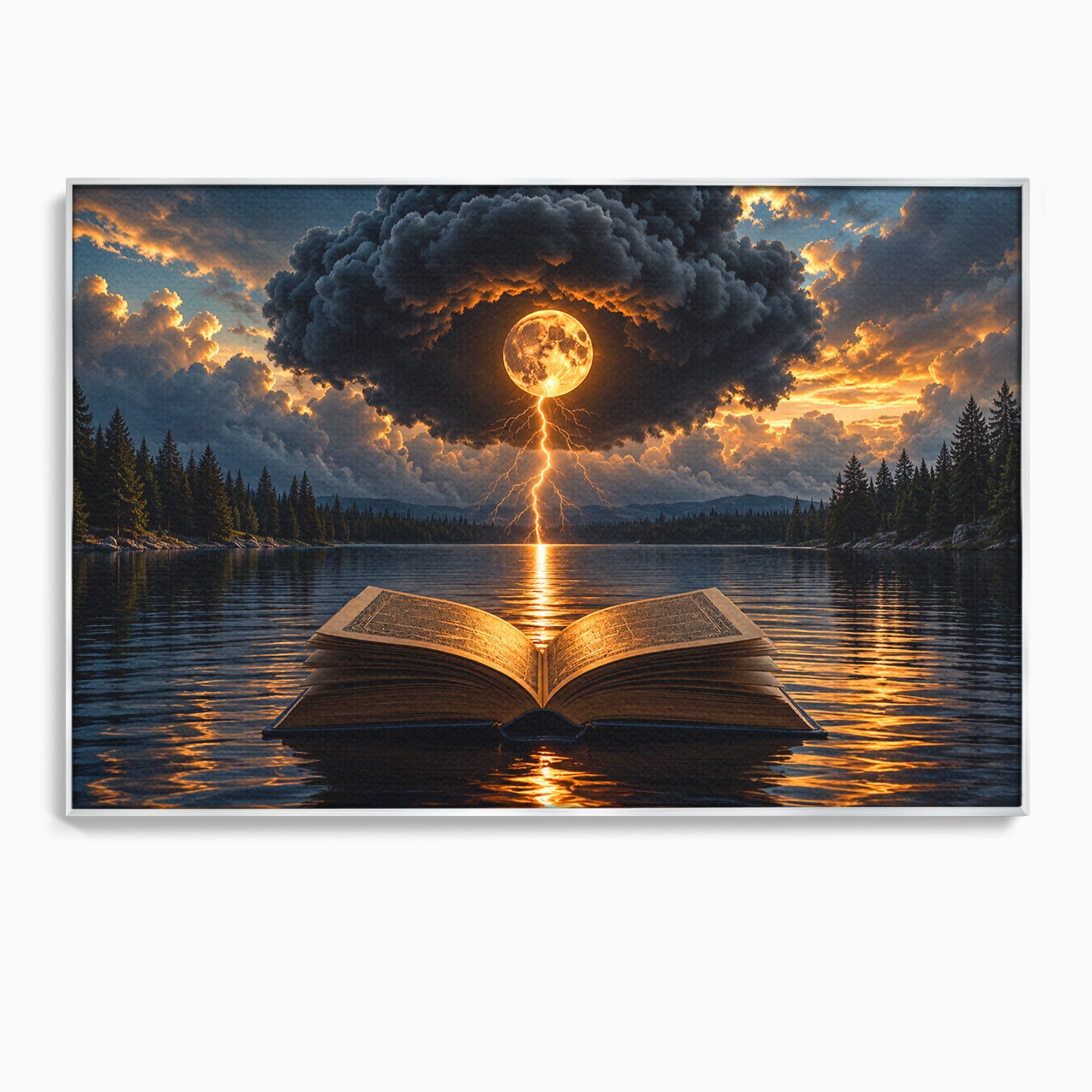Tablou Canvas Premium LuxCanva® U1162, Cartea Misterelor, Lac, Apus, Mister, Carte, Living, Culori Vibrante