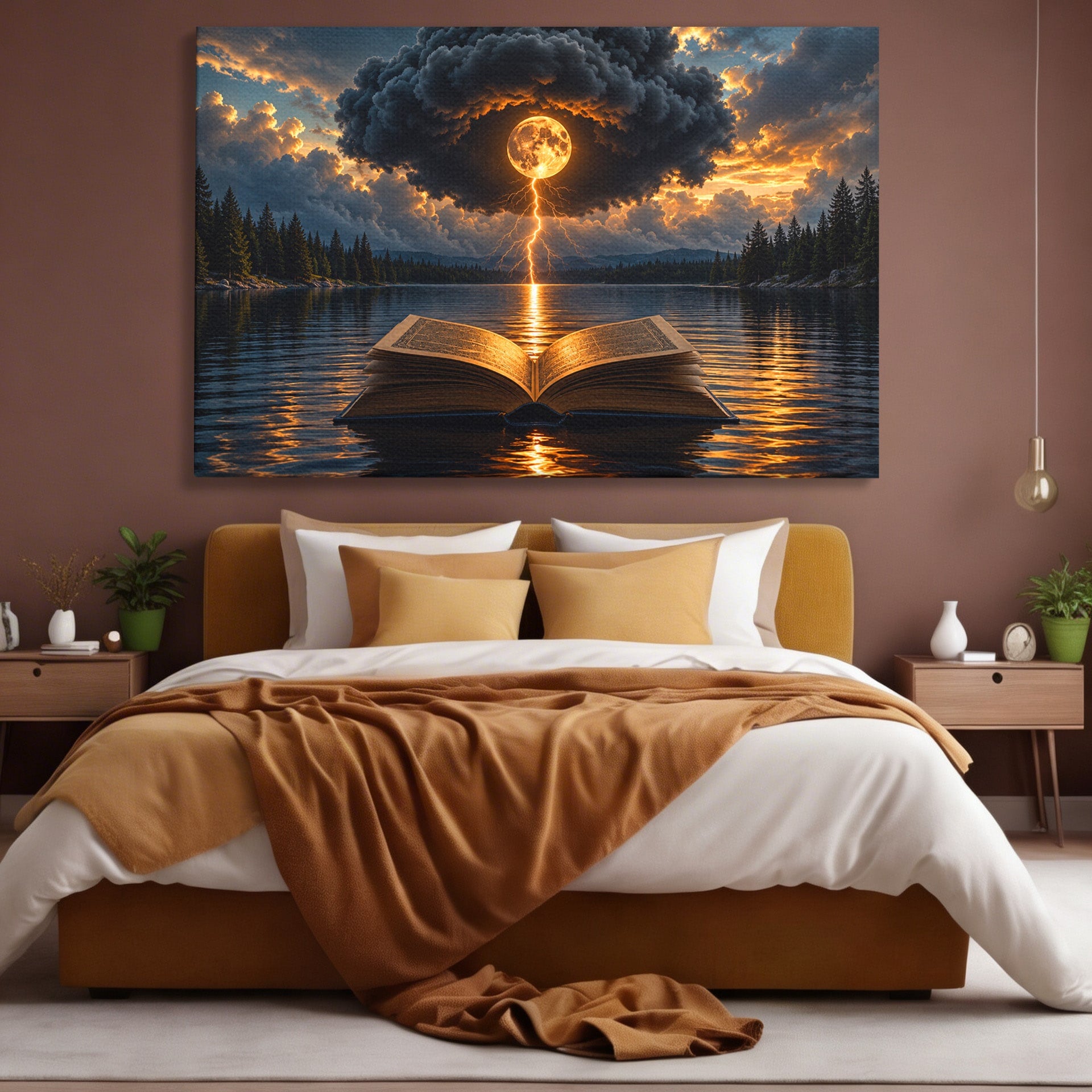 Tablou Canvas Premium LuxCanva® U1162, Cartea Misterelor, Lac, Apus, Mister, Carte, Living, Culori Vibrante