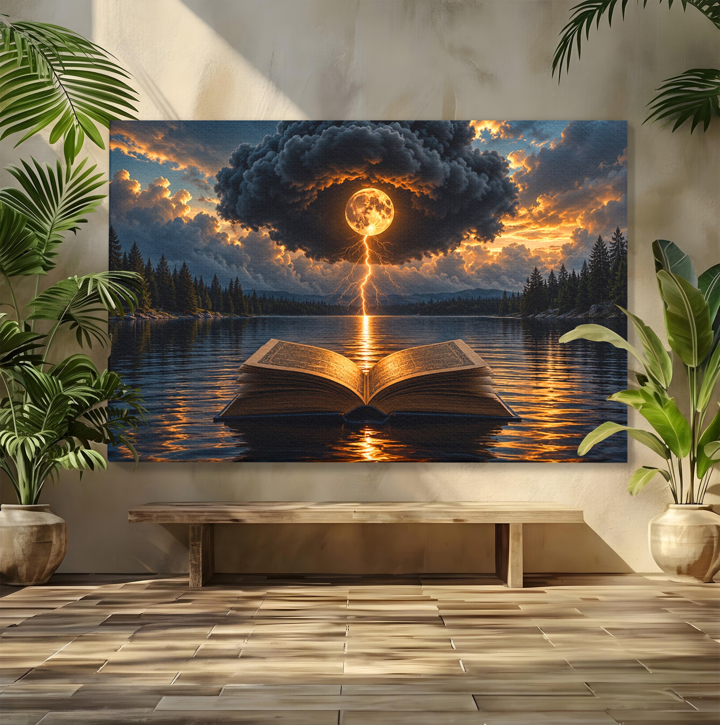 Tablou Canvas Premium LuxCanva® U1162, Cartea Misterelor, Lac, Apus, Mister, Carte, Living, Culori Vibrante