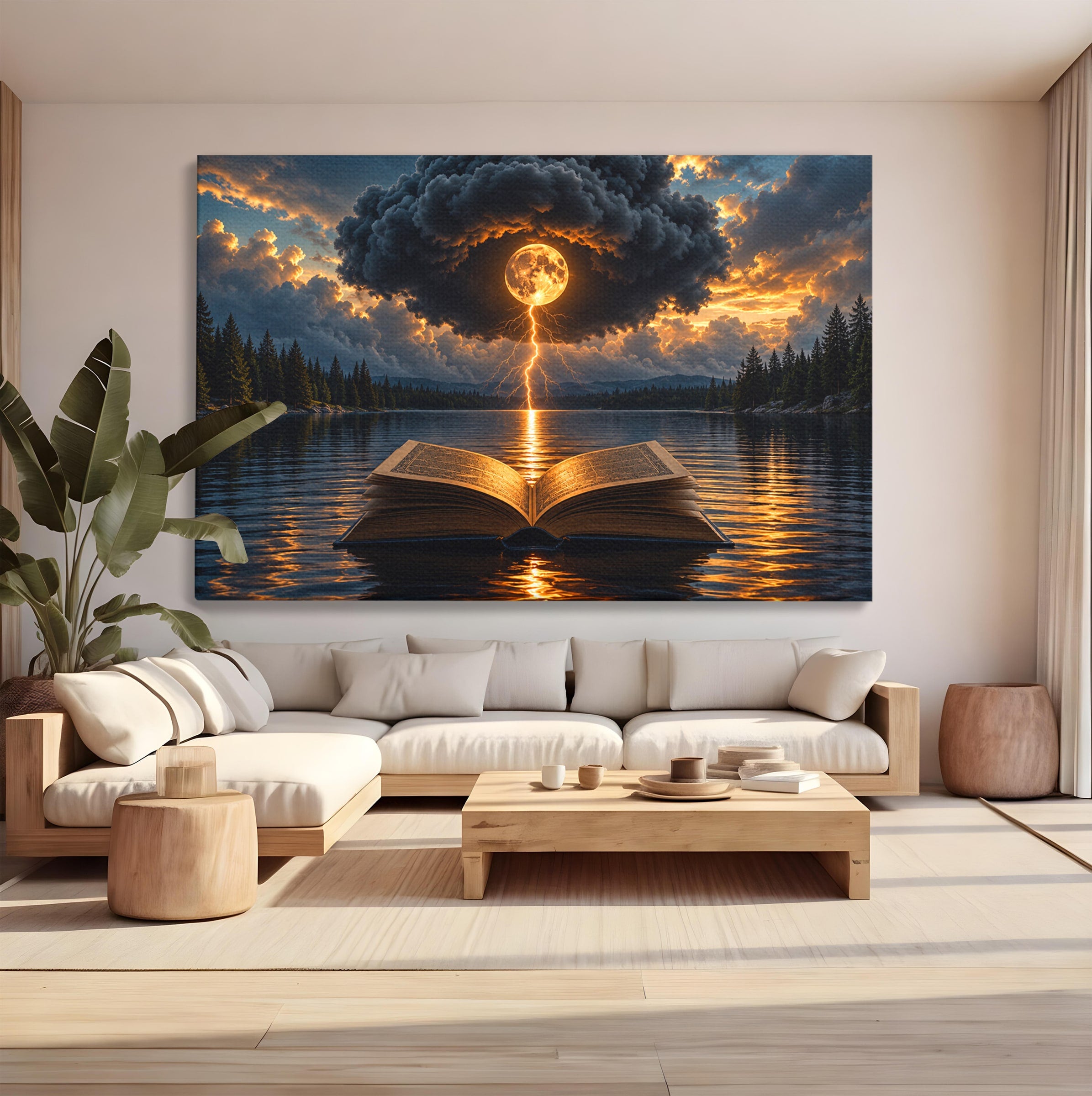Tablou Canvas Premium LuxCanva® U1162, Cartea Misterelor, Lac, Apus, Mister, Carte, Living, Culori Vibrante