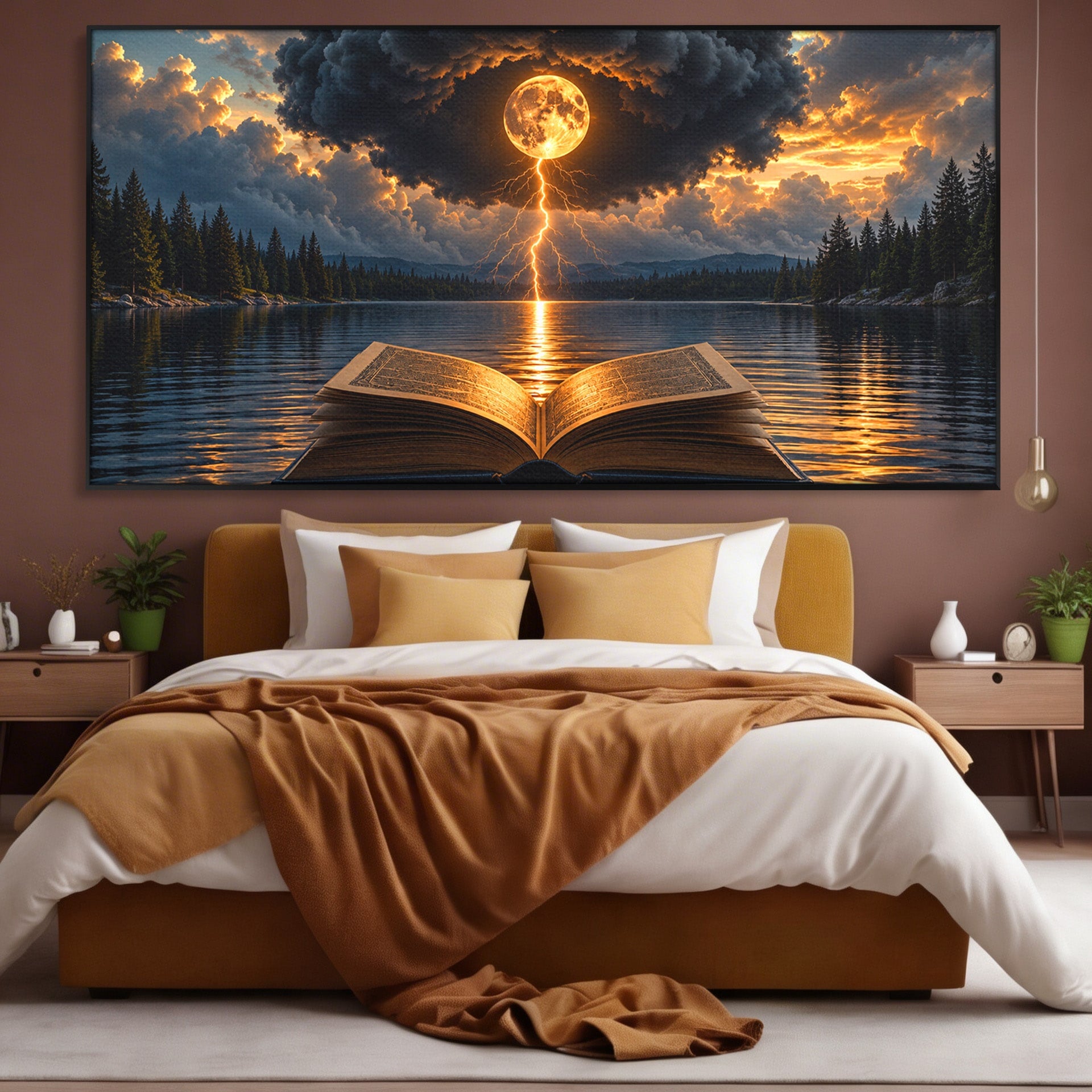 Tablou Canvas Premium LuxCanva® U1162, Cartea Misterelor, Lac, Apus, Mister, Carte, Living, Culori Vibrante