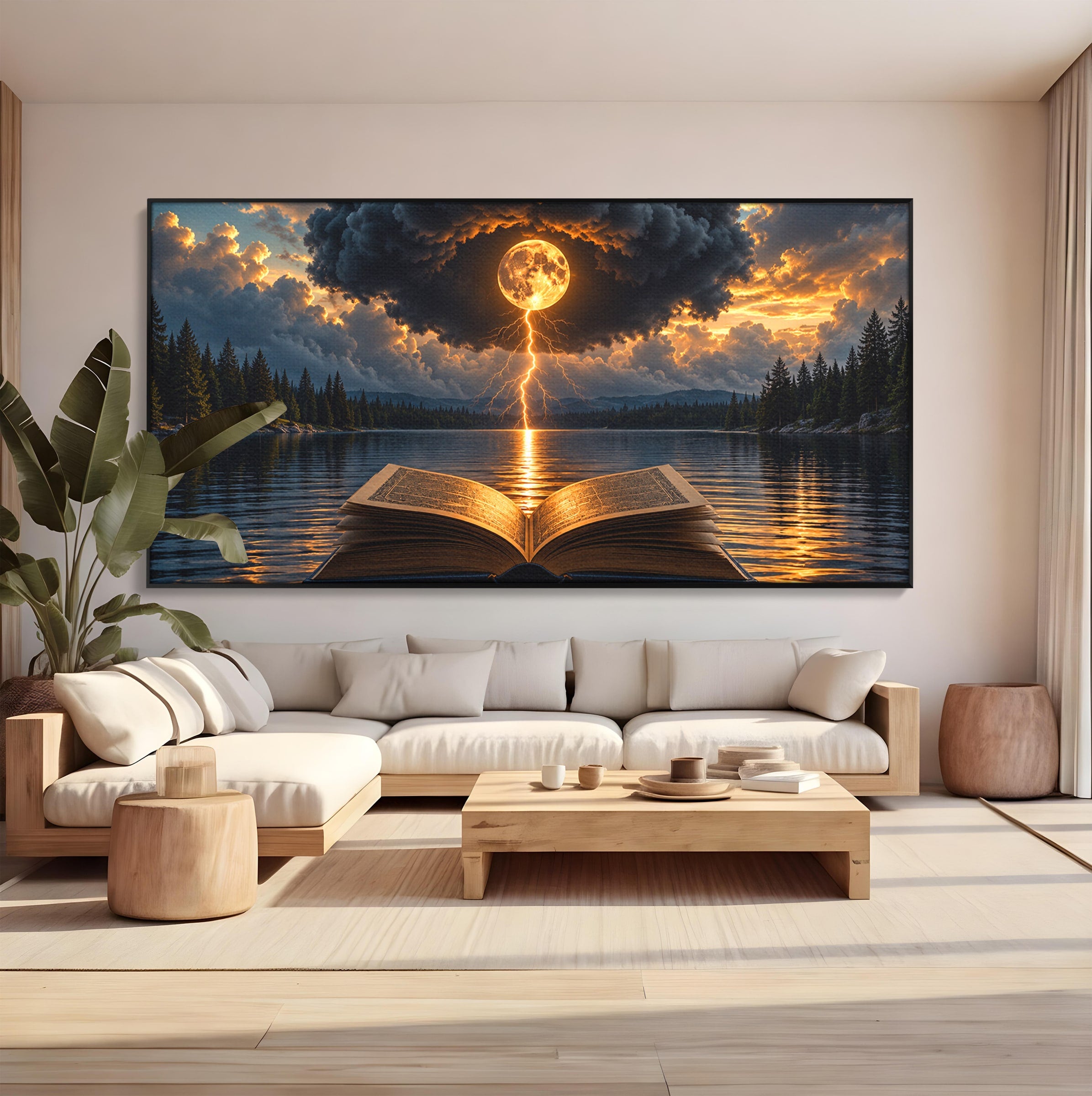 Tablou Canvas Premium LuxCanva® U1162, Cartea Misterelor, Lac, Apus, Mister, Carte, Living, Culori Vibrante