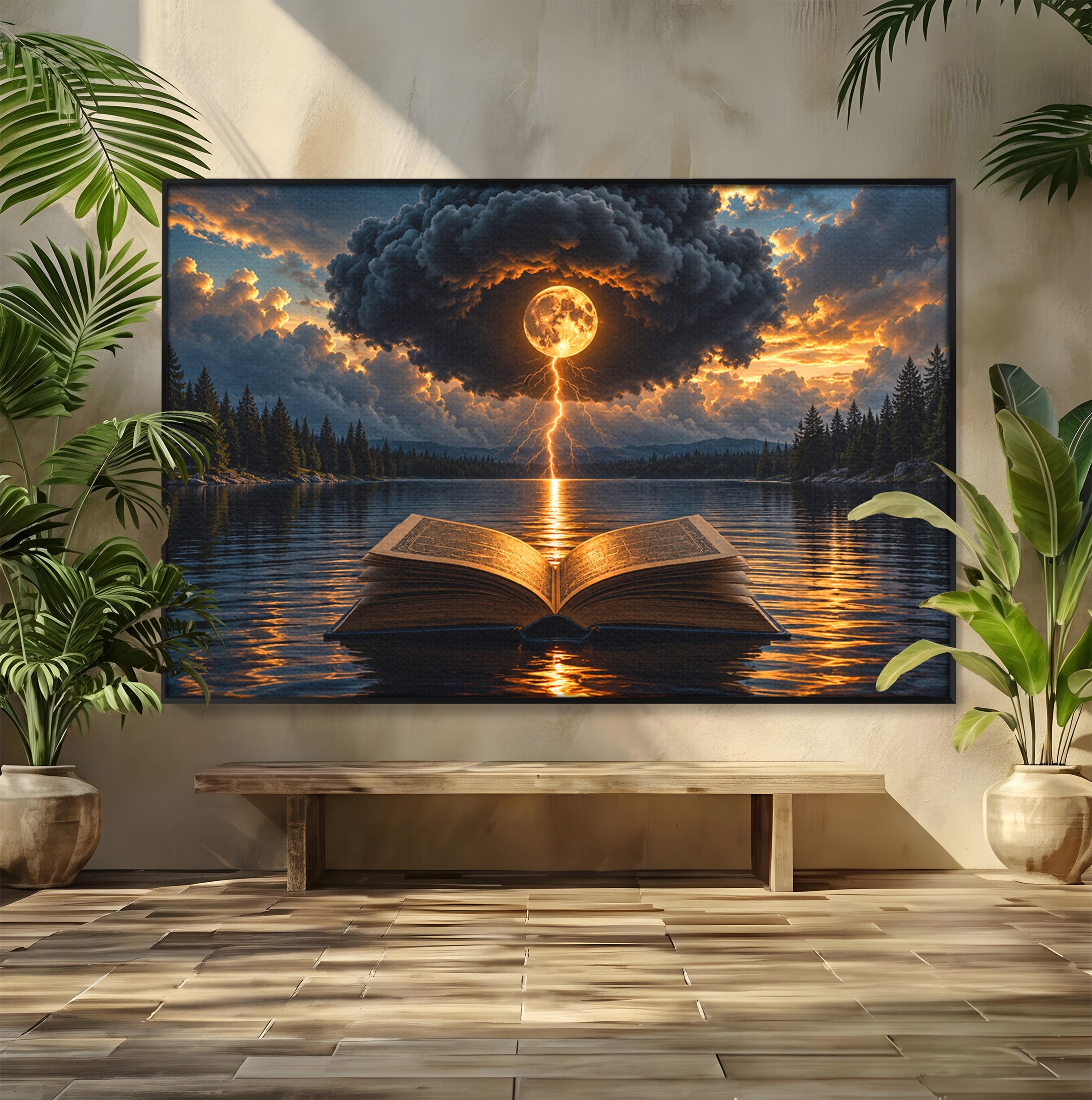 Tablou Canvas Premium LuxCanva® U1162, Cartea Misterelor, Lac, Apus, Mister, Carte, Living, Culori Vibrante