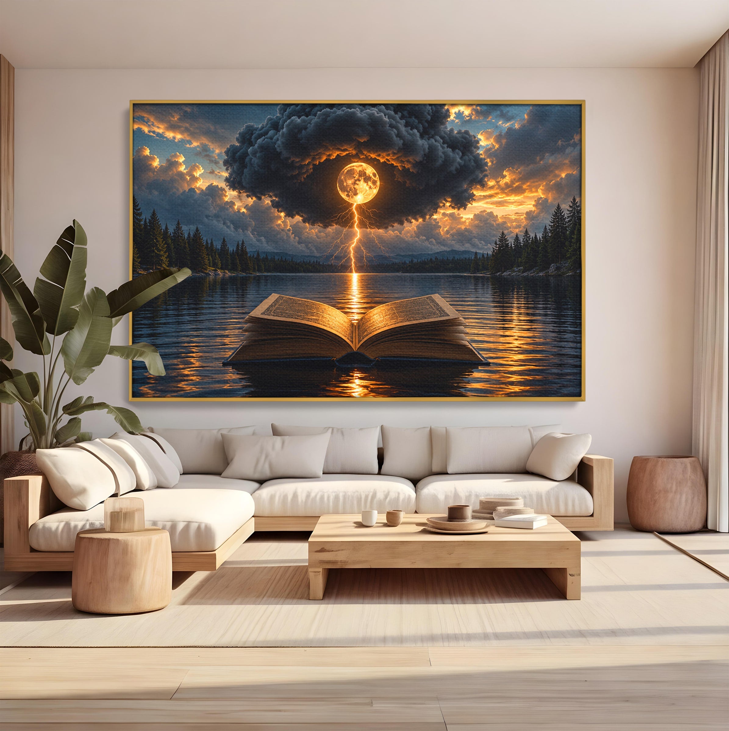 Tablou Canvas Premium LuxCanva® U1162, Cartea Misterelor, Lac, Apus, Mister, Carte, Living, Culori Vibrante
