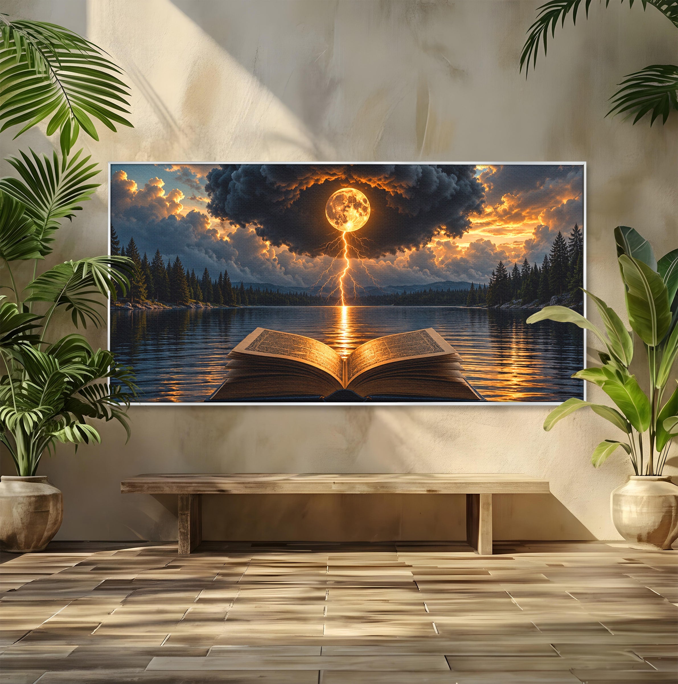 Tablou Canvas Premium LuxCanva® U1162, Cartea Misterelor, Lac, Apus, Mister, Carte, Living, Culori Vibrante