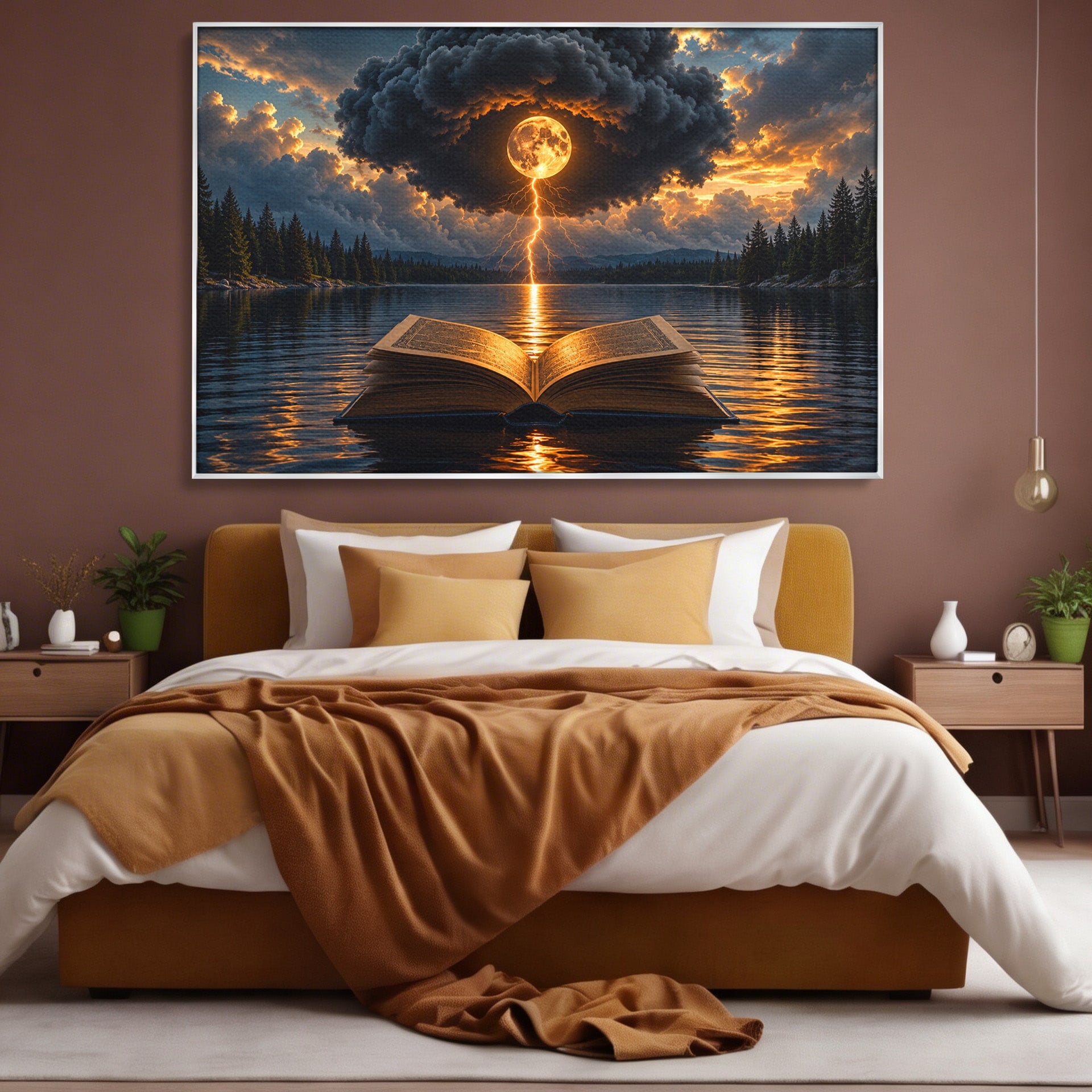 Tablou Canvas Premium LuxCanva® U1162, Cartea Misterelor, Lac, Apus, Mister, Carte, Living, Culori Vibrante