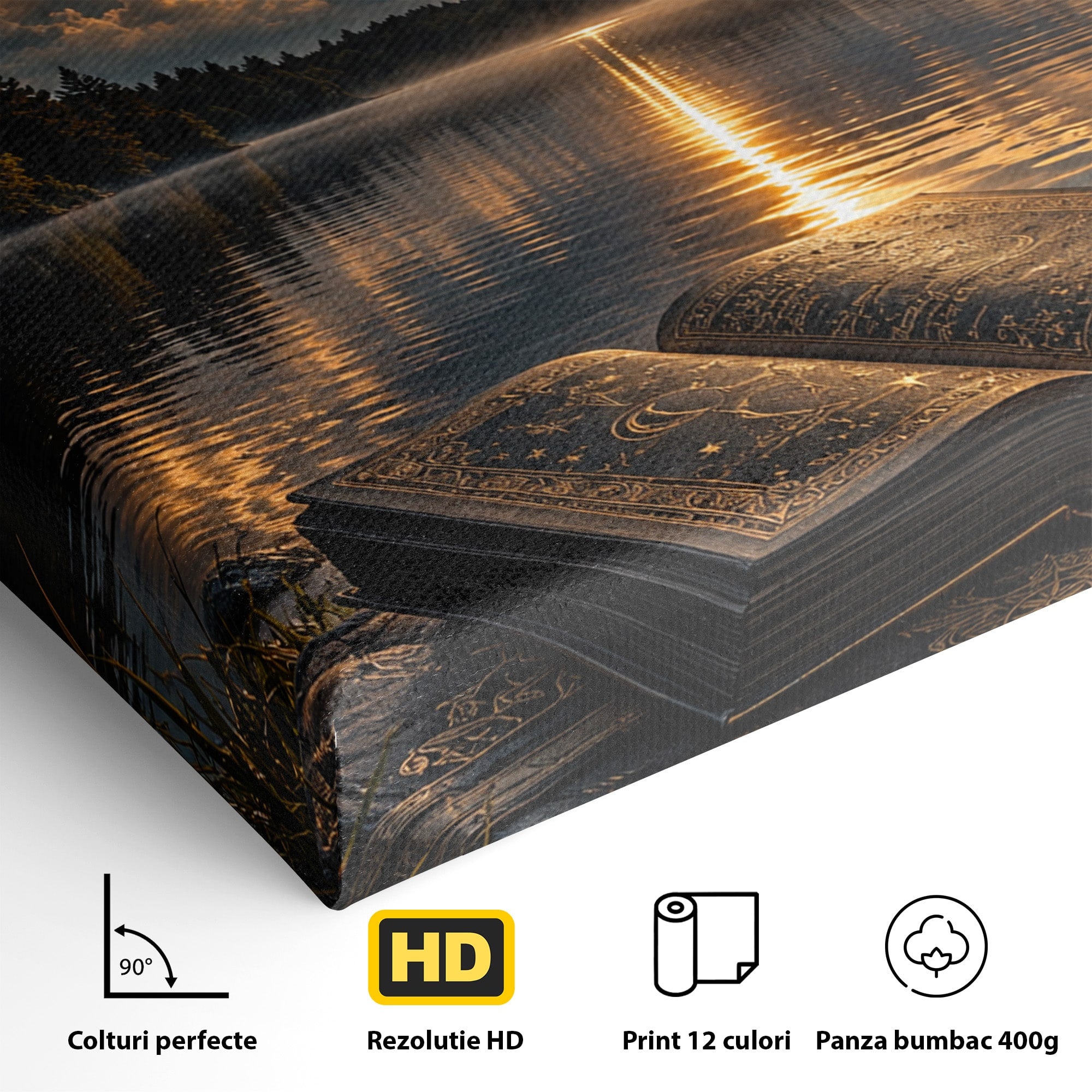 Tablou Canvas Premium LuxCanva® U1163, Cartea Magica La Apus, Lac, Natura, Mister, Carte, Apus, Living, Dormitor, Culori Vibrante