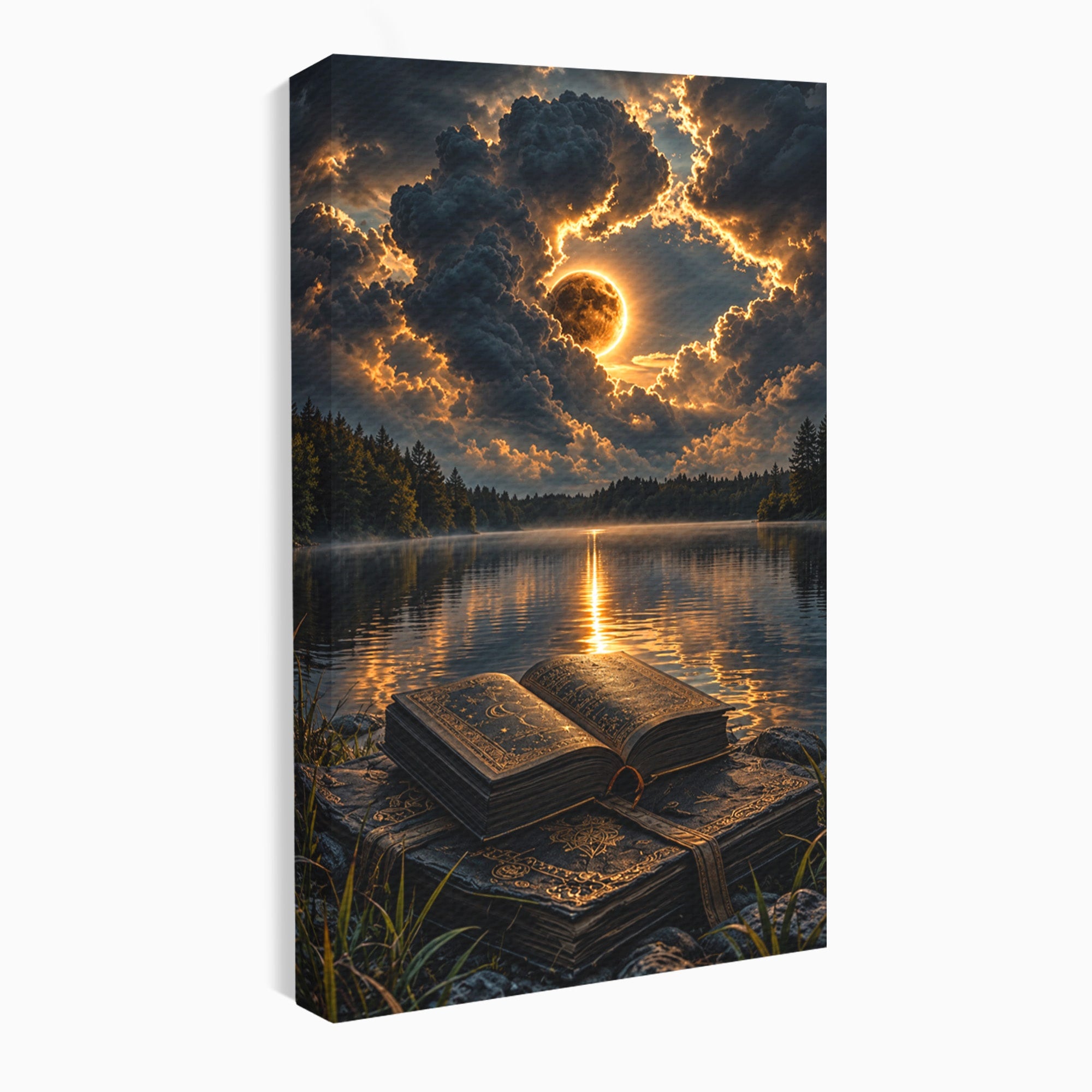Tablou Canvas Premium LuxCanva® U1163, Cartea Magica La Apus, Lac, Natura, Mister, Carte, Apus, Living, Dormitor, Culori Vibrante