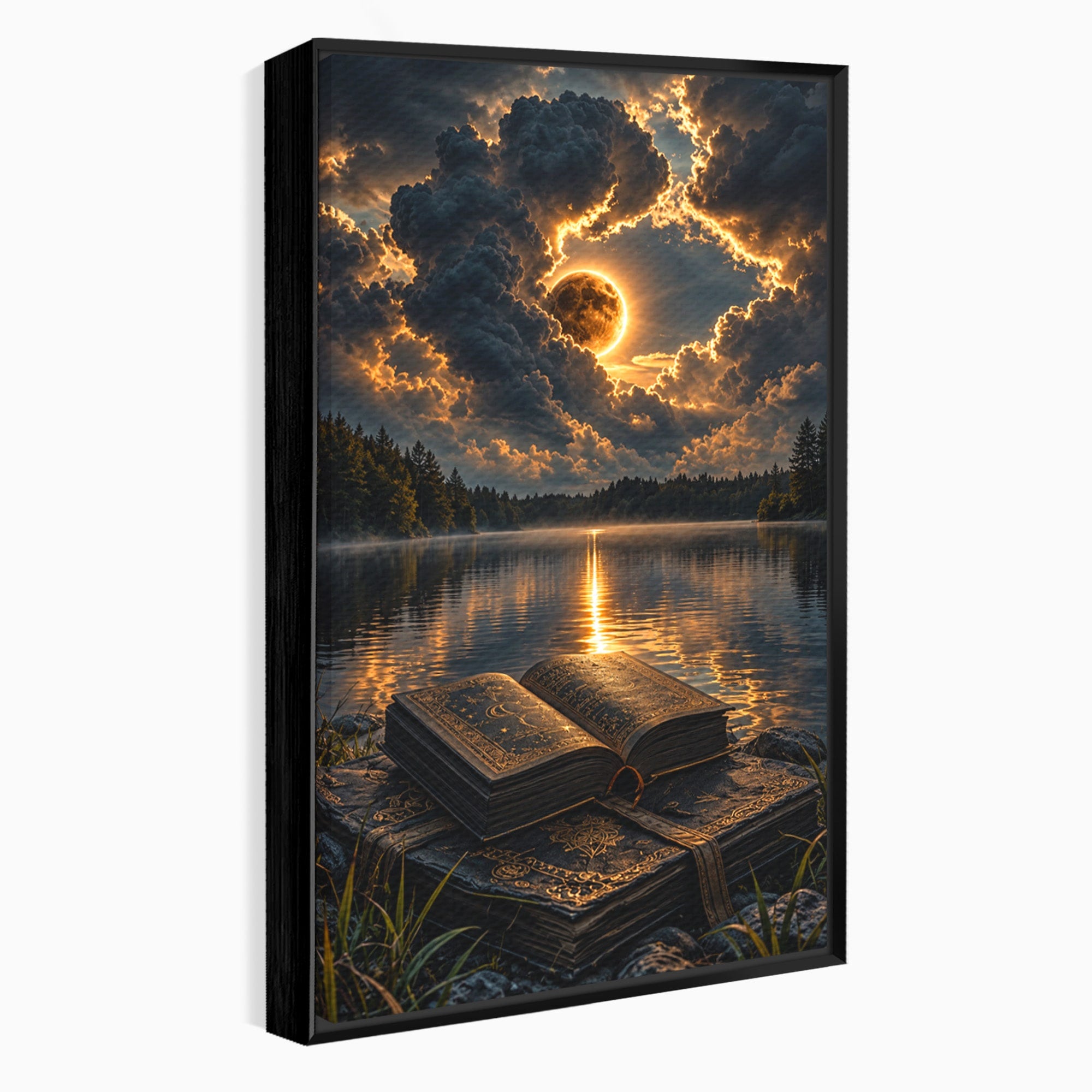 Tablou Canvas Premium LuxCanva® U1163, Cartea Magica La Apus, Lac, Natura, Mister, Carte, Apus, Living, Dormitor, Culori Vibrante
