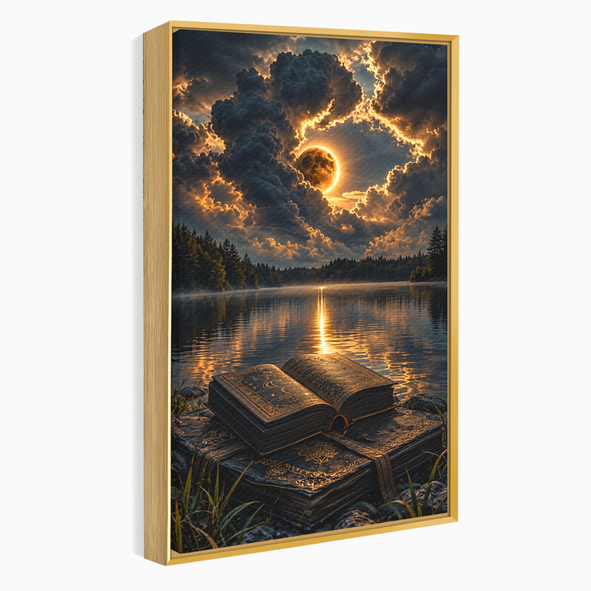 Tablou Canvas Premium LuxCanva® U1163, Cartea Magica La Apus, Lac, Natura, Mister, Carte, Apus, Living, Dormitor, Culori Vibrante