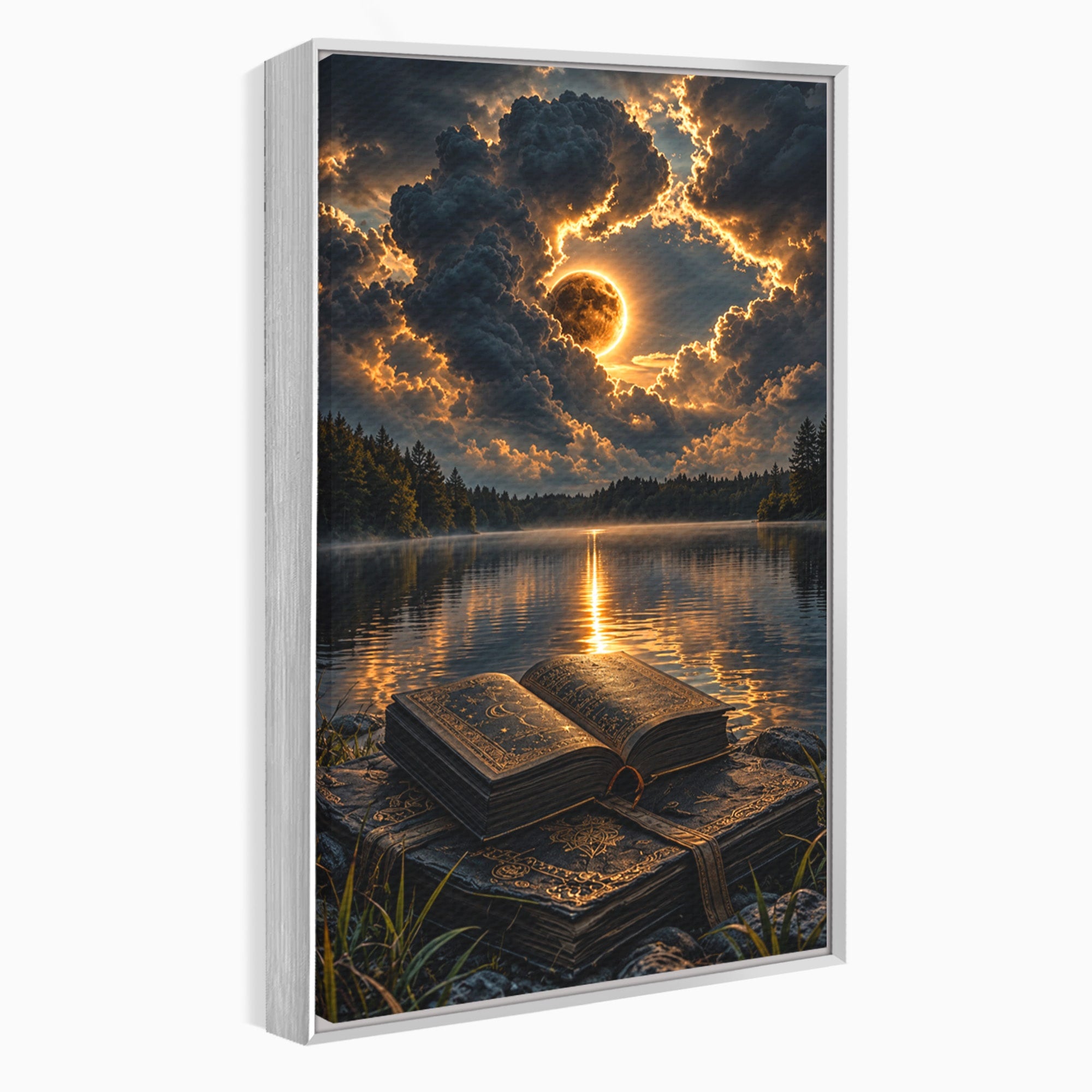 Tablou Canvas Premium LuxCanva® U1163, Cartea Magica La Apus, Lac, Natura, Mister, Carte, Apus, Living, Dormitor, Culori Vibrante