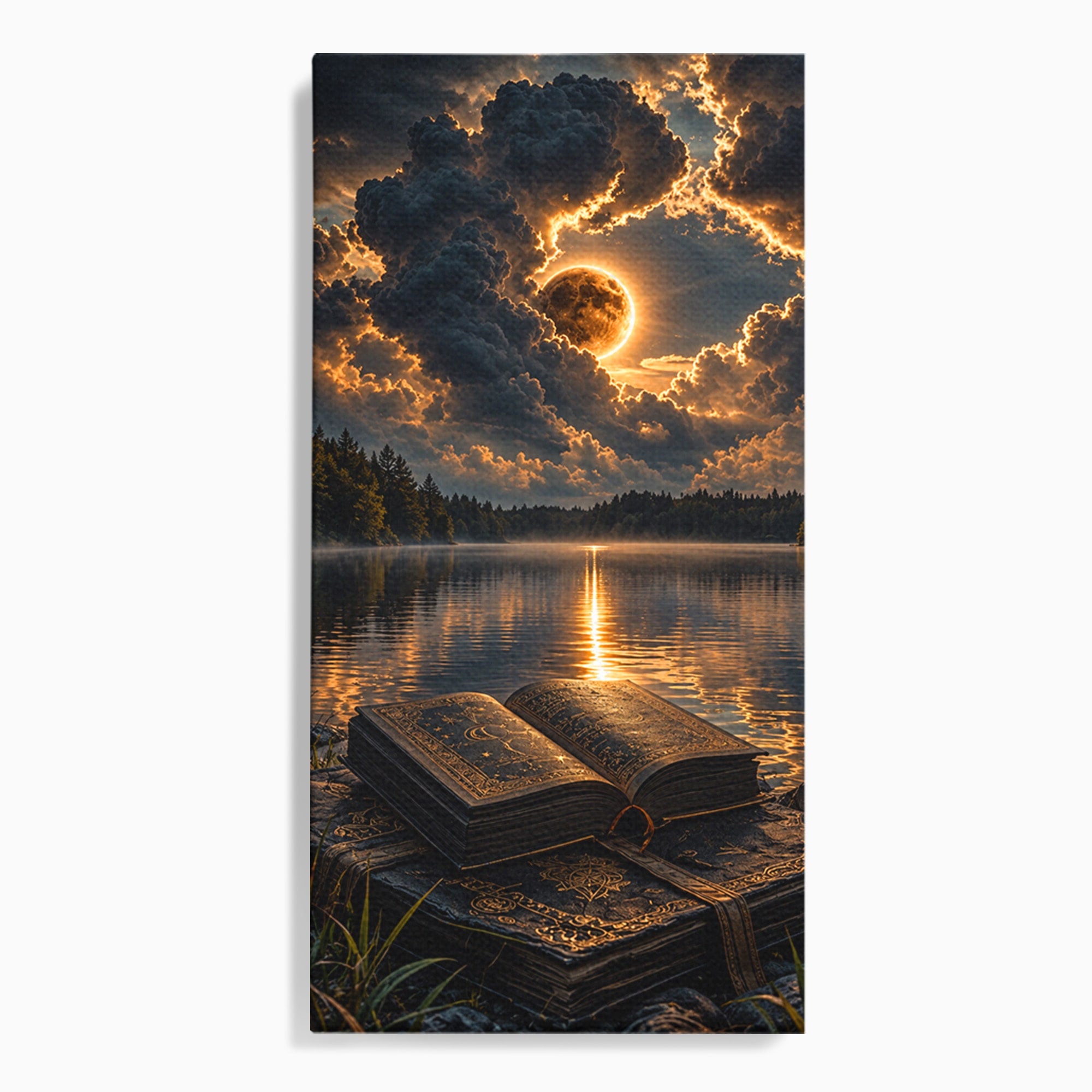 Tablou Canvas Premium LuxCanva® U1163, Cartea Magica La Apus, Lac, Natura, Mister, Carte, Apus, Living, Dormitor, Culori Vibrante