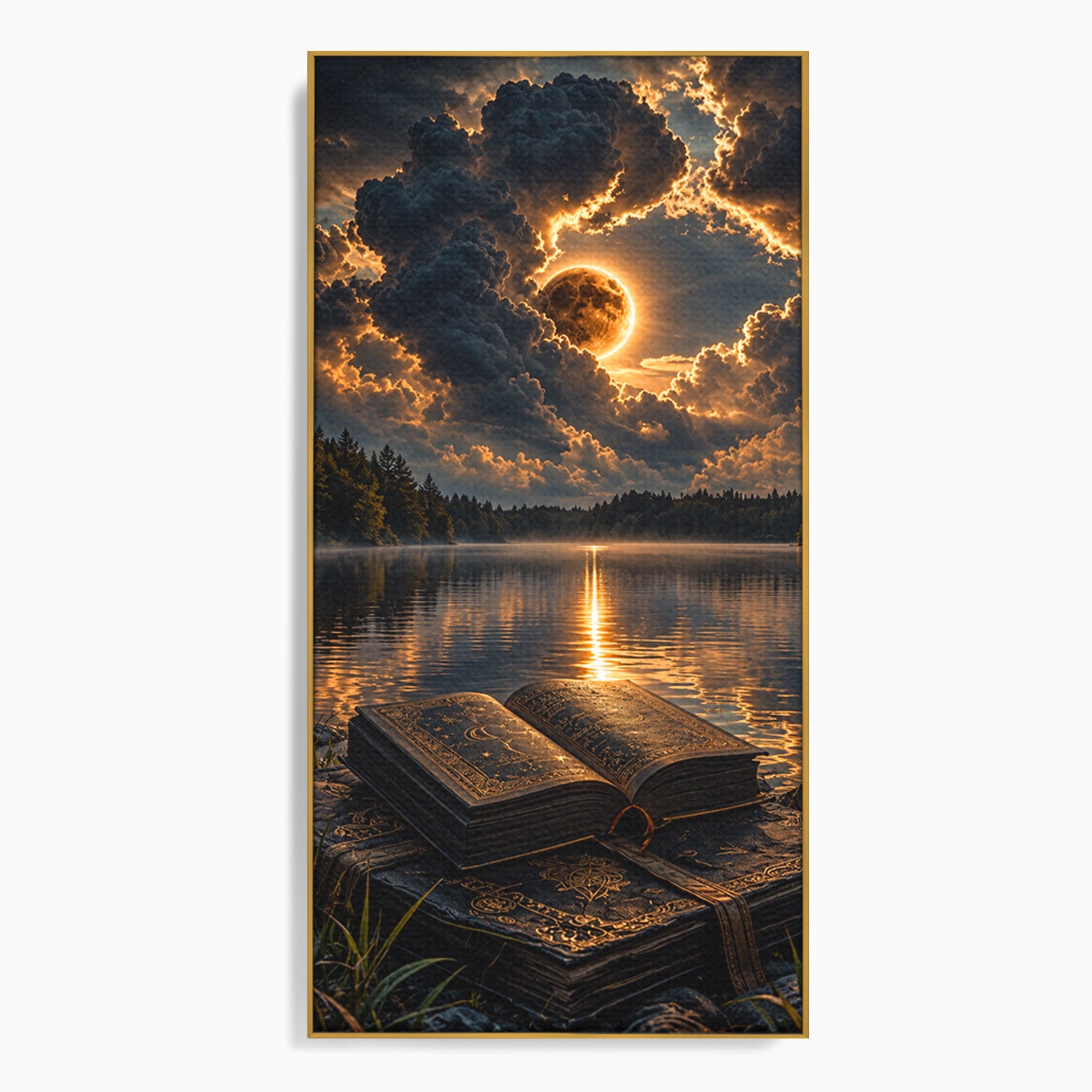 Tablou Canvas Premium LuxCanva® U1163, Cartea Magica La Apus, Lac, Natura, Mister, Carte, Apus, Living, Dormitor, Culori Vibrante