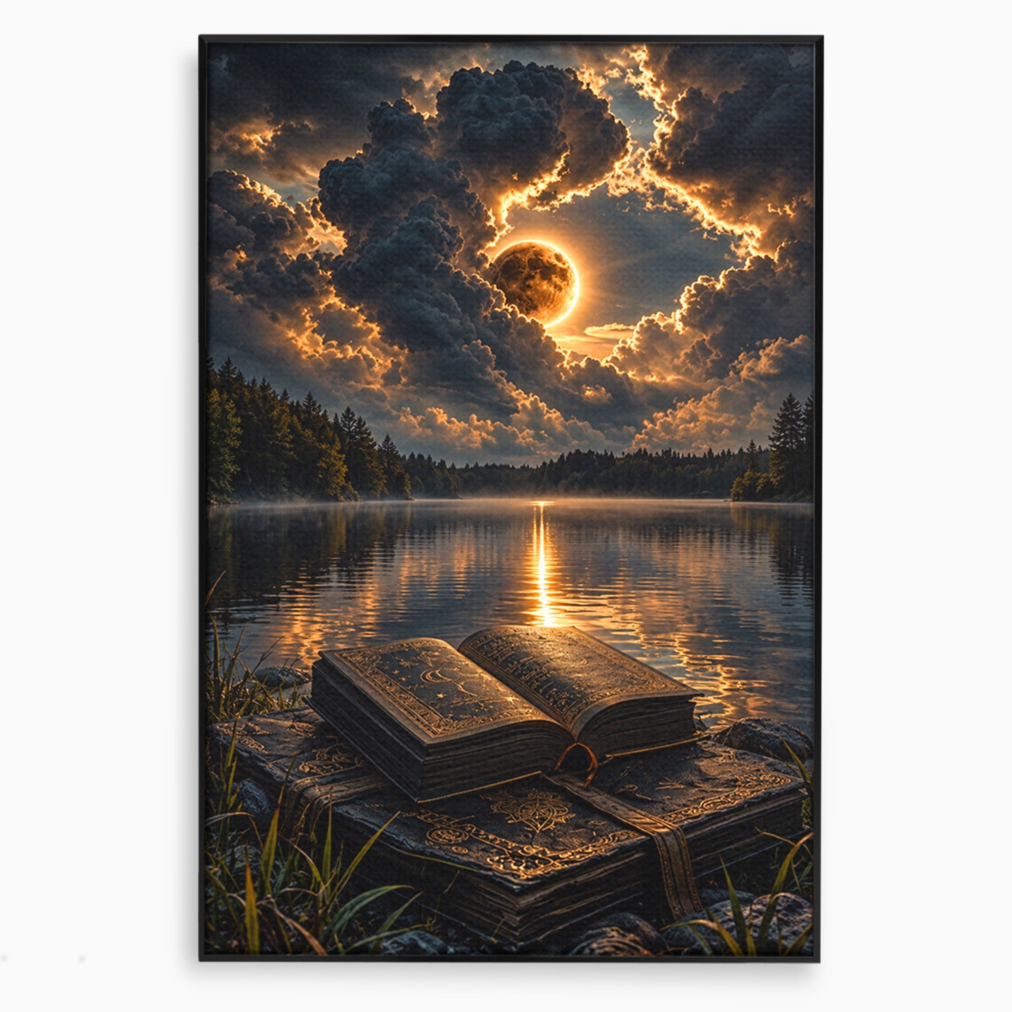 Tablou Canvas Premium LuxCanva® U1163, Cartea Magica La Apus, Lac, Natura, Mister, Carte, Apus, Living, Dormitor, Culori Vibrante