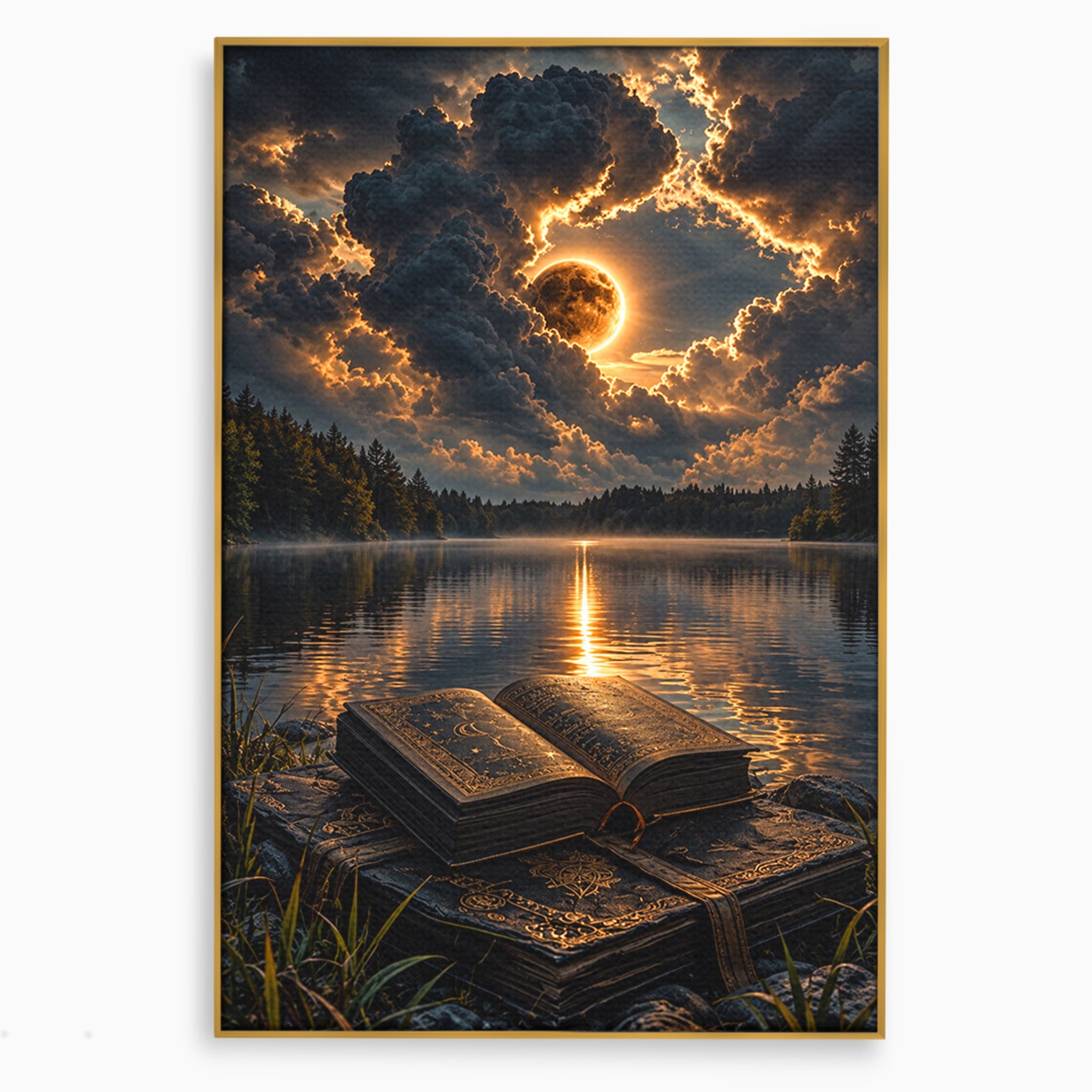 Tablou Canvas Premium LuxCanva® U1163, Cartea Magica La Apus, Lac, Natura, Mister, Carte, Apus, Living, Dormitor, Culori Vibrante