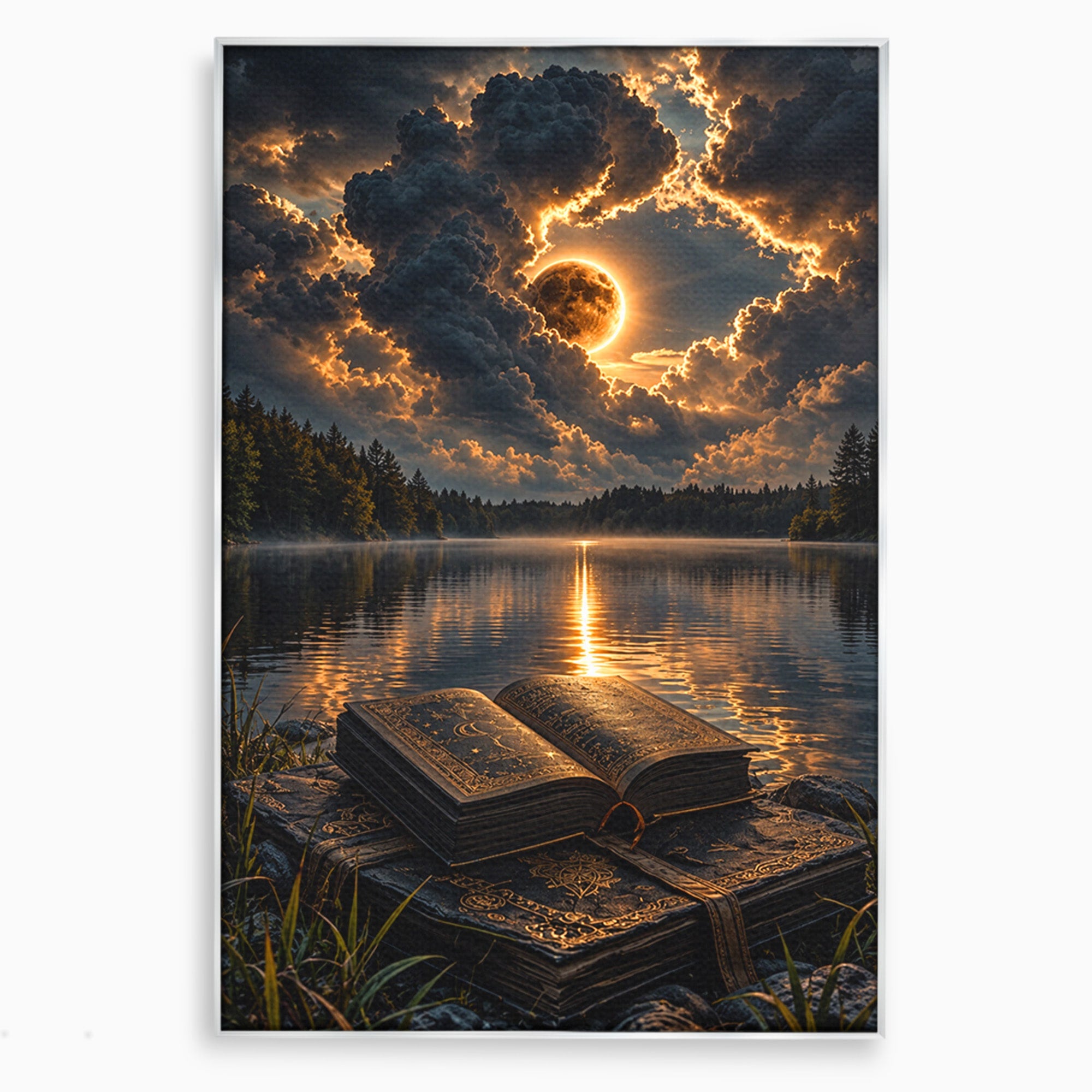 Tablou Canvas Premium LuxCanva® U1163, Cartea Magica La Apus, Lac, Natura, Mister, Carte, Apus, Living, Dormitor, Culori Vibrante