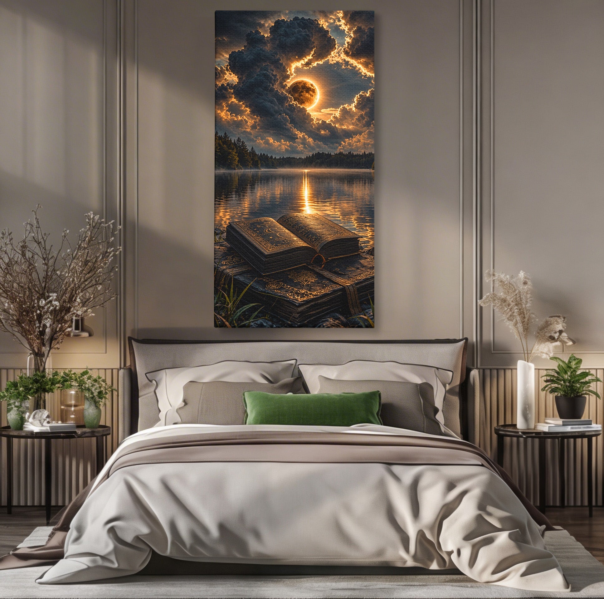 Tablou Canvas Premium LuxCanva® U1163, Cartea Magica La Apus, Lac, Natura, Mister, Carte, Apus, Living, Dormitor, Culori Vibrante