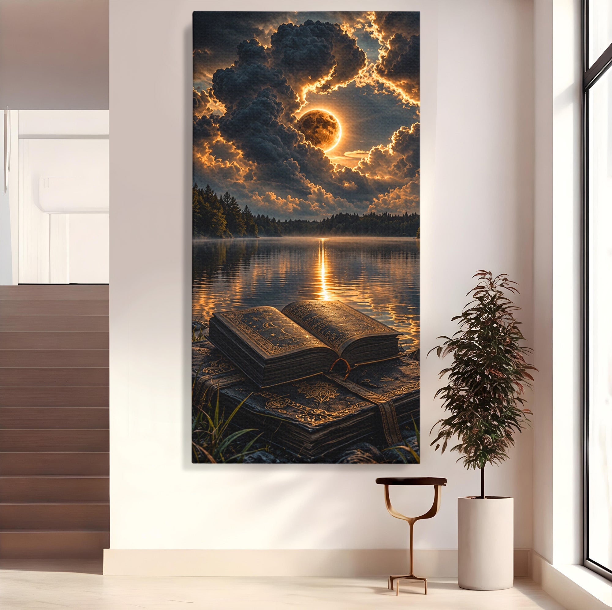 Tablou Canvas Premium LuxCanva® U1163, Cartea Magica La Apus, Lac, Natura, Mister, Carte, Apus, Living, Dormitor, Culori Vibrante