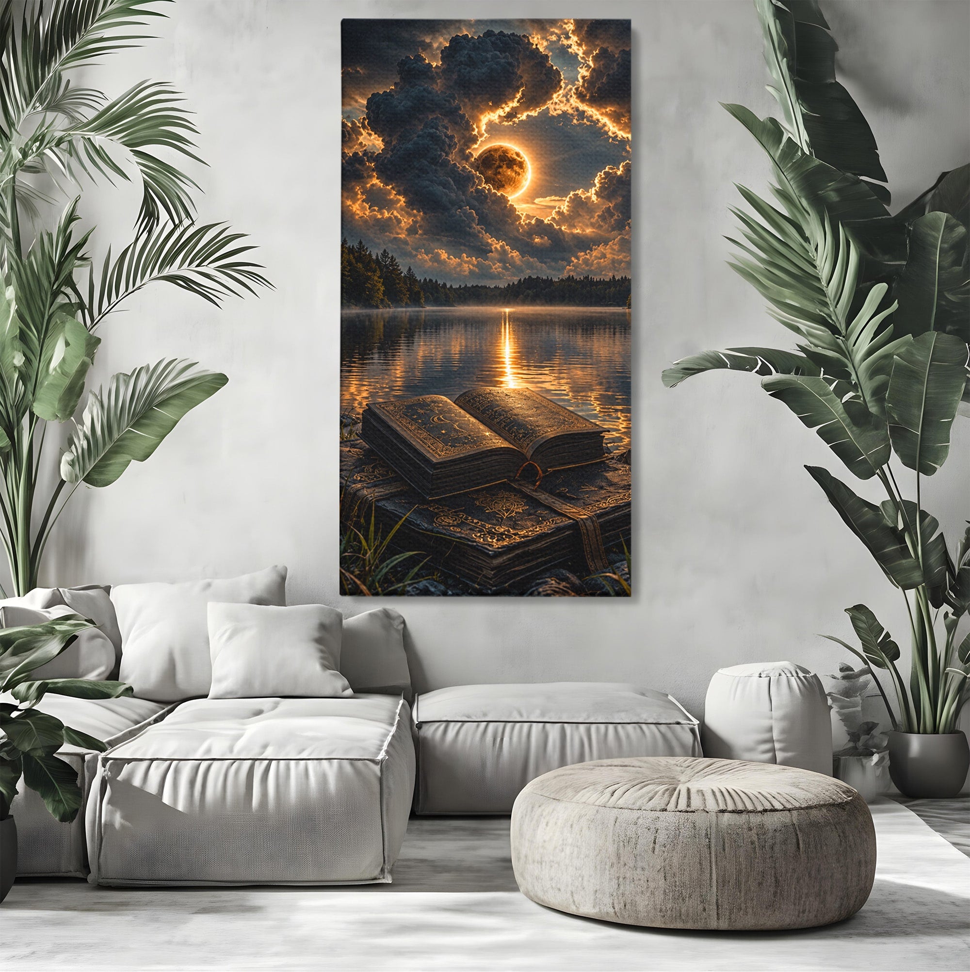 Tablou Canvas Premium LuxCanva® U1163, Cartea Magica La Apus, Lac, Natura, Mister, Carte, Apus, Living, Dormitor, Culori Vibrante